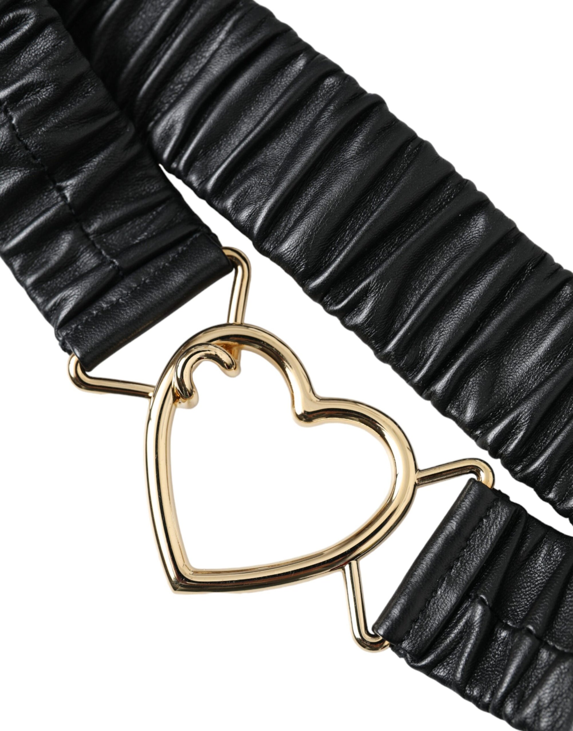 Dolce & Gabbana Black Leather Gold Heart Metal Buckle Belt - Maison Luxe