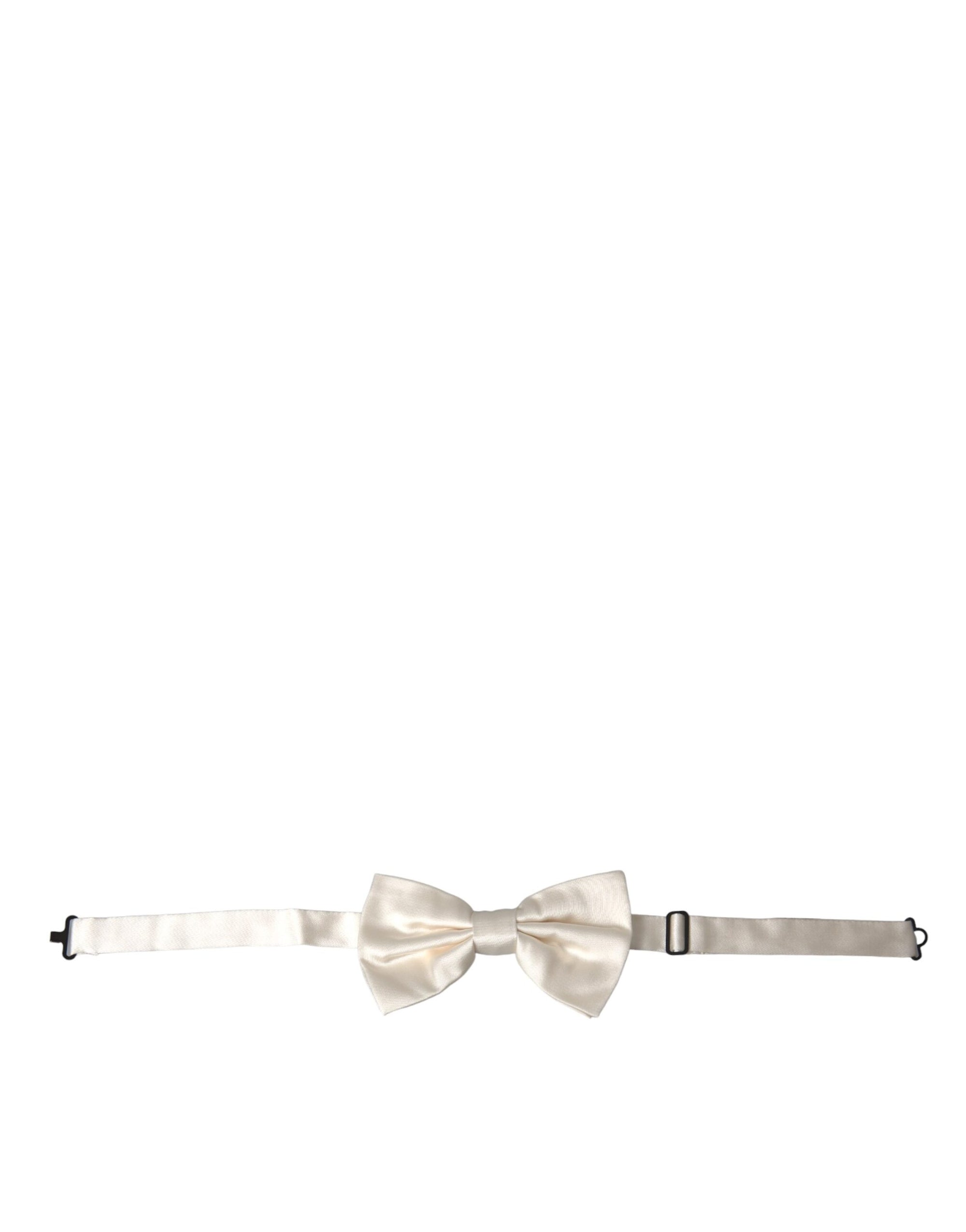 Dolce & Gabbana Off White Silk Adjustable Neck Men Bow Tie - Maison Luxe