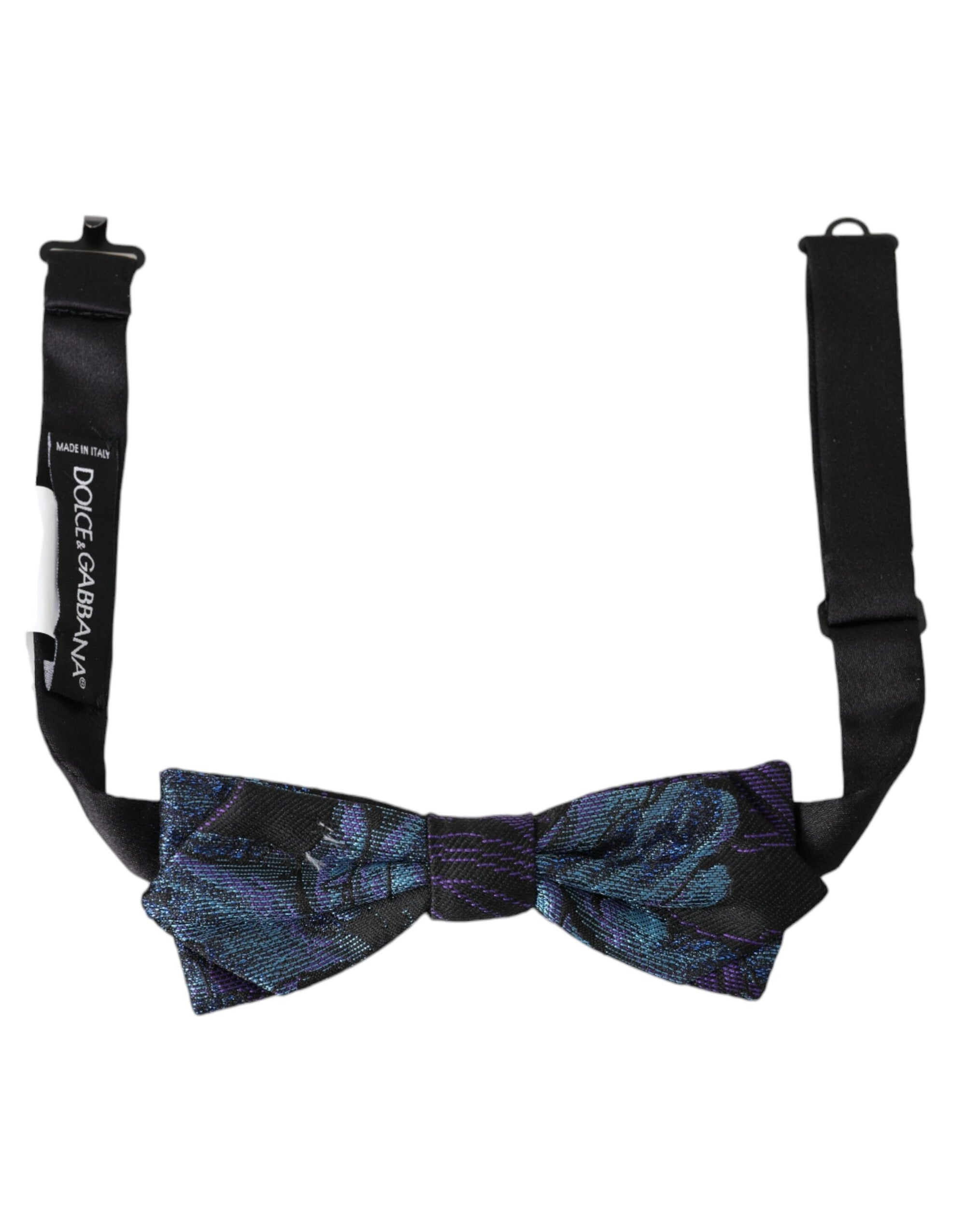 Dolce & Gabbana Black Blue Brocade Adjustable Neck Men Bow Tie - Maison Luxe