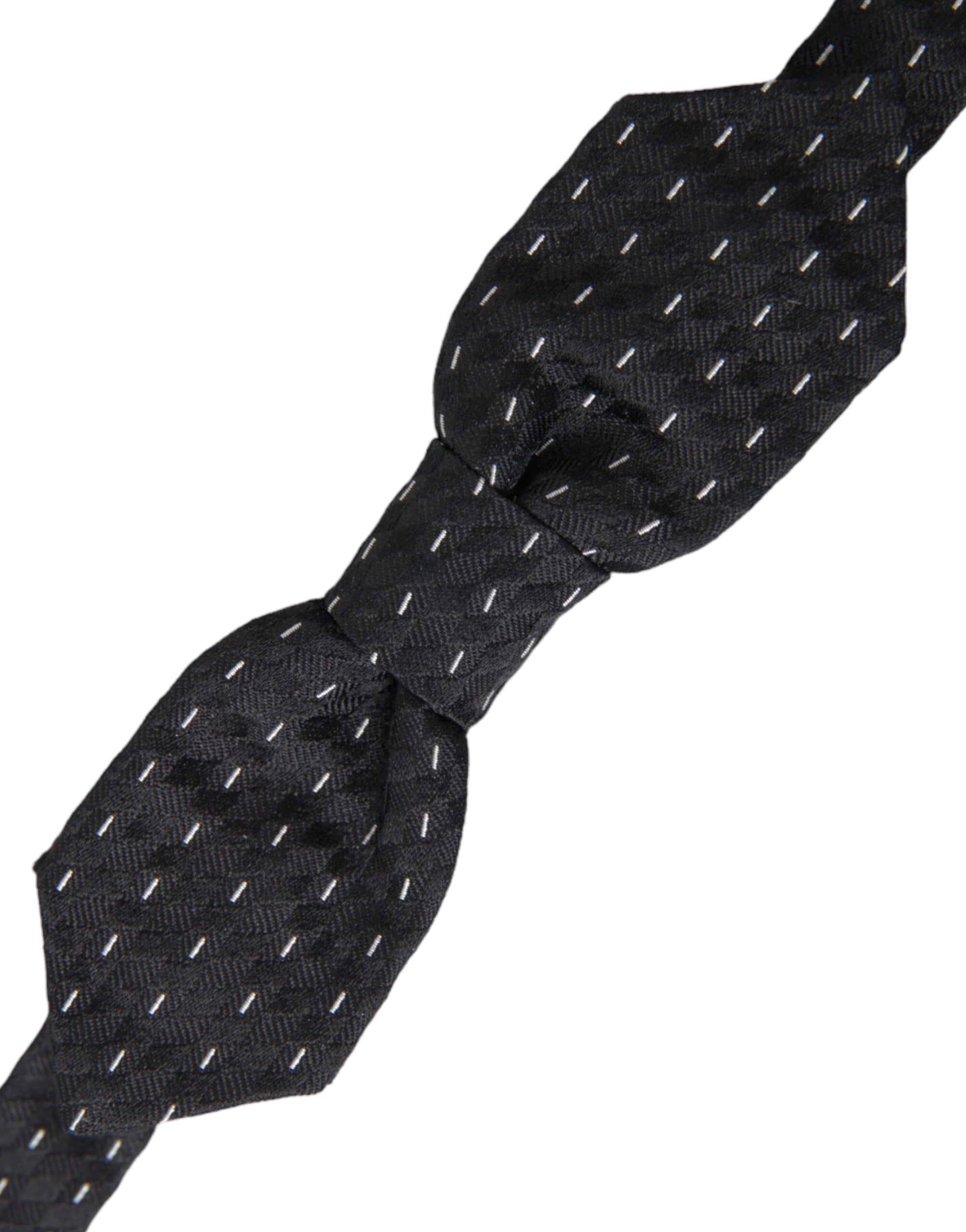 Dolce & Gabbana Black White Stitched Silk Men Neck Bow Tie - Maison Luxe