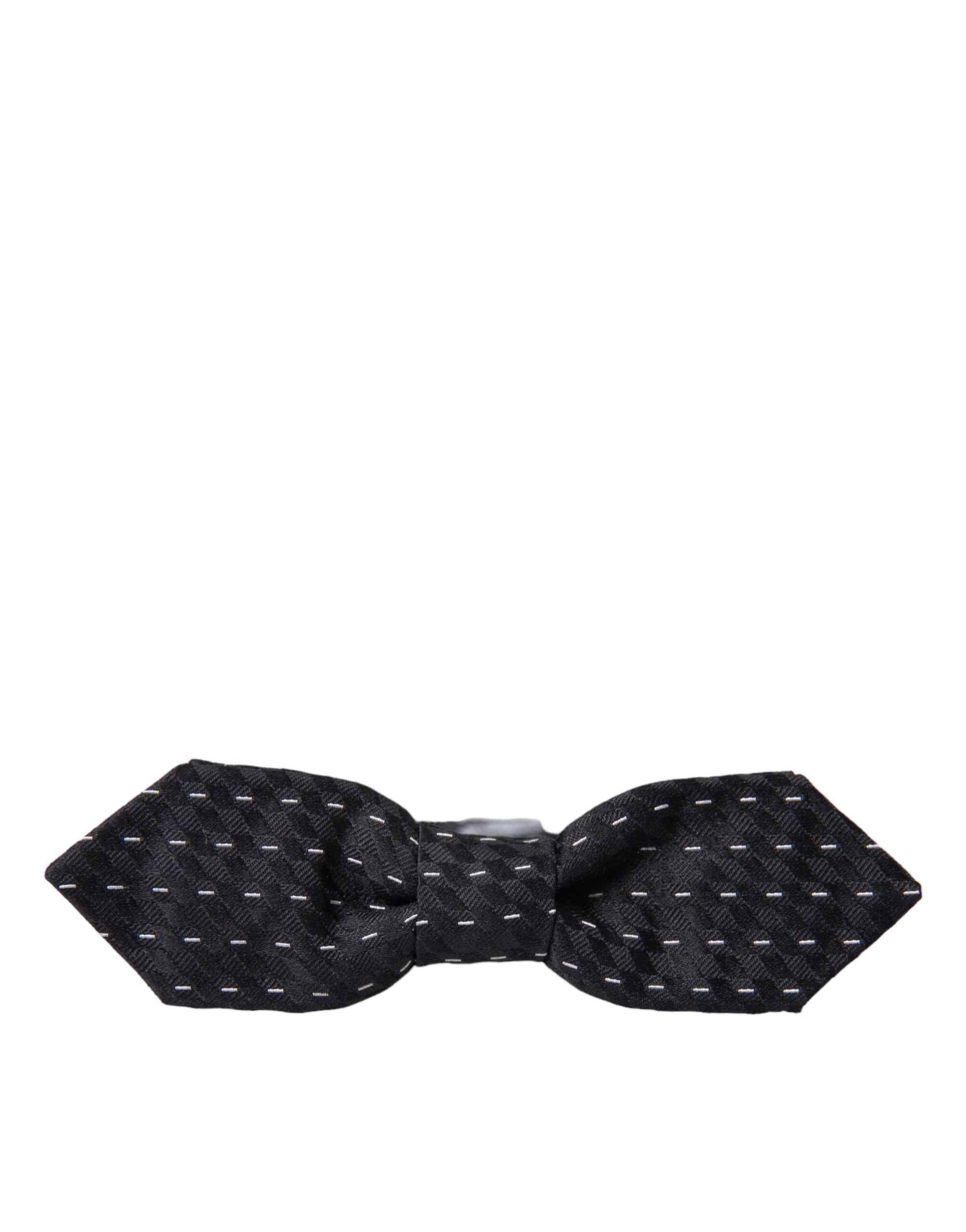 Dolce & Gabbana Black White Stitched Silk Men Neck Bow Tie - Maison Luxe