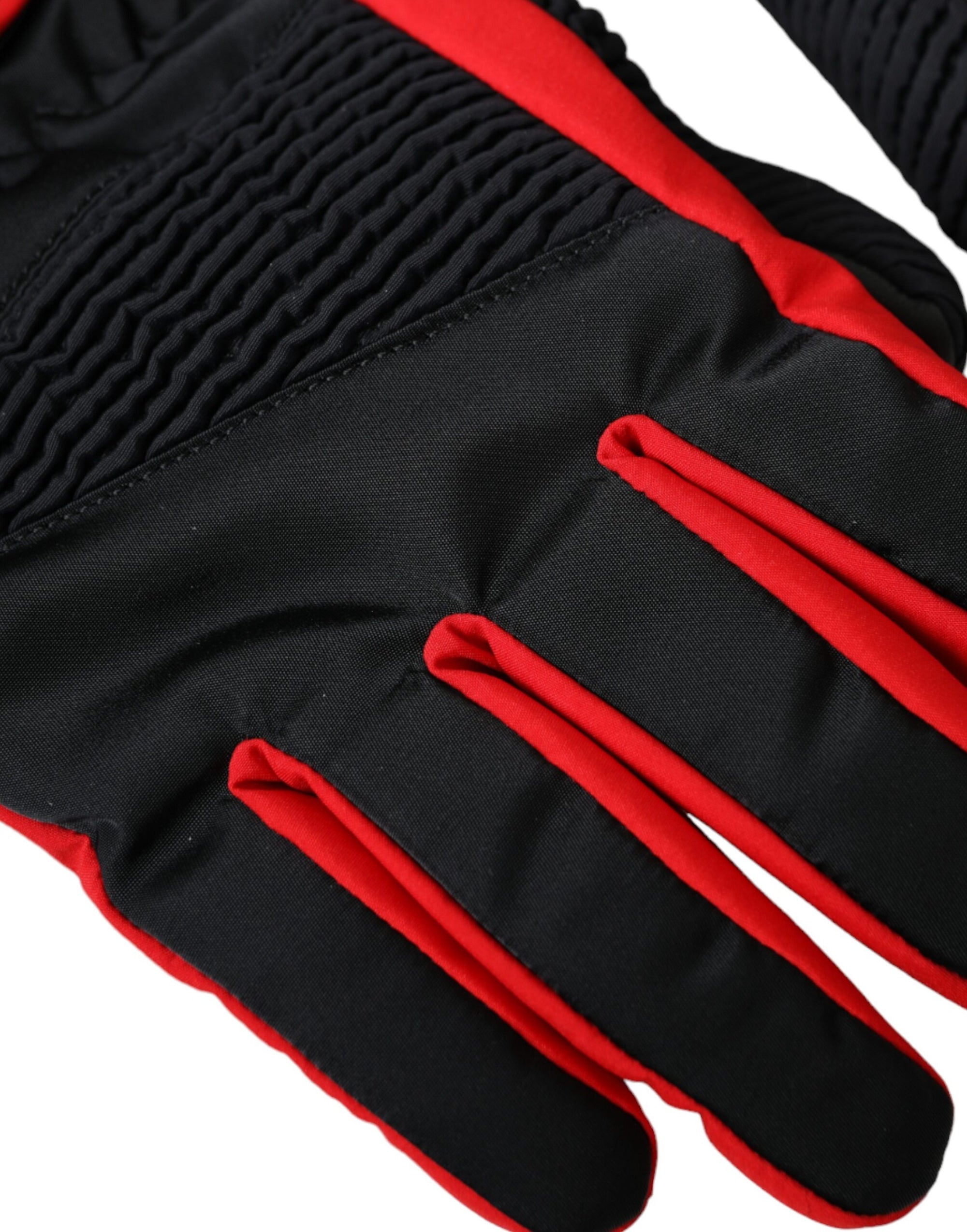 Dolce & Gabbana Black Red Nylon Wrist Length Gloves - Maison Luxe