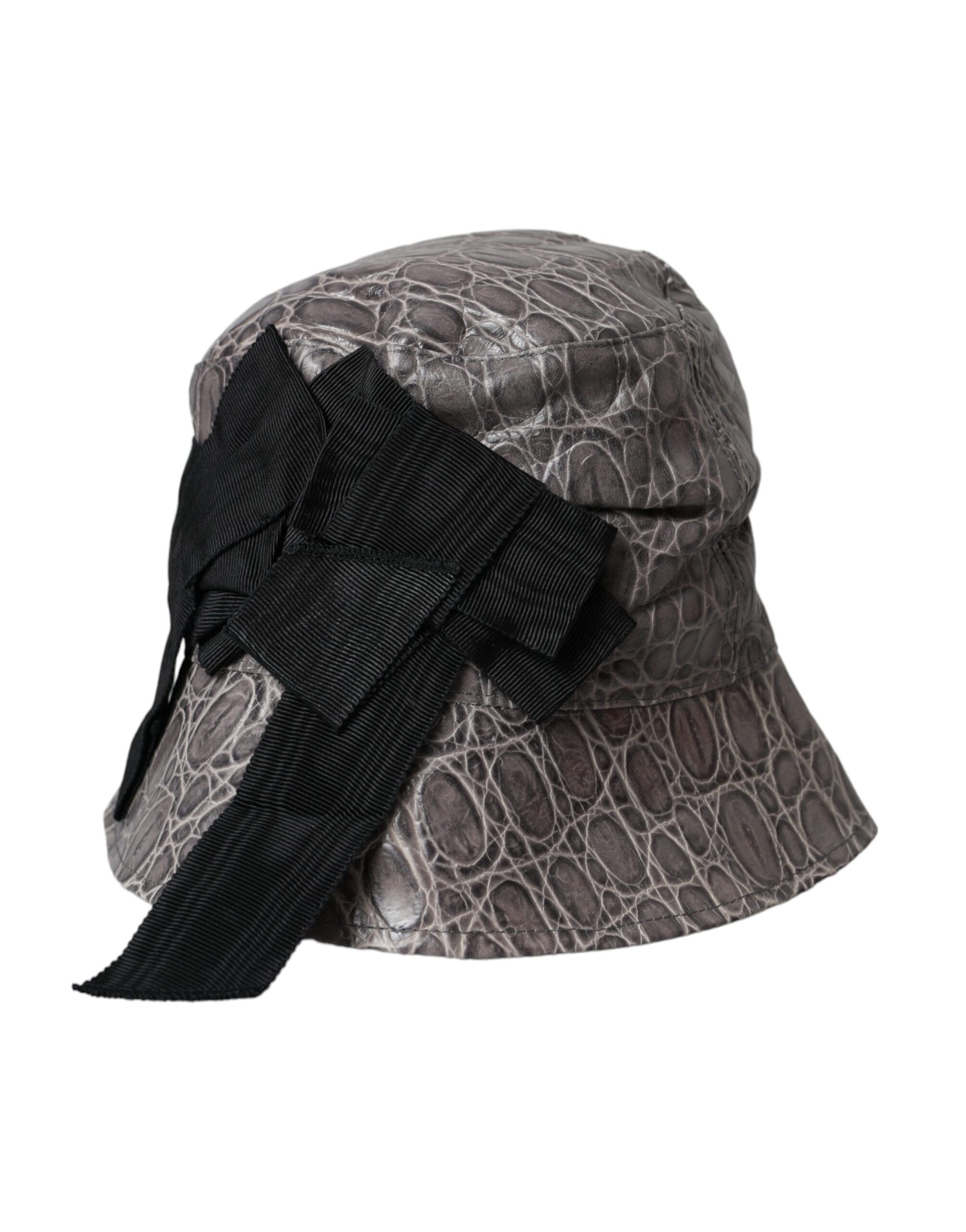 Dolce & Gabbana Black Gray Patterned Leather Bucket Hat - Maison Luxe
