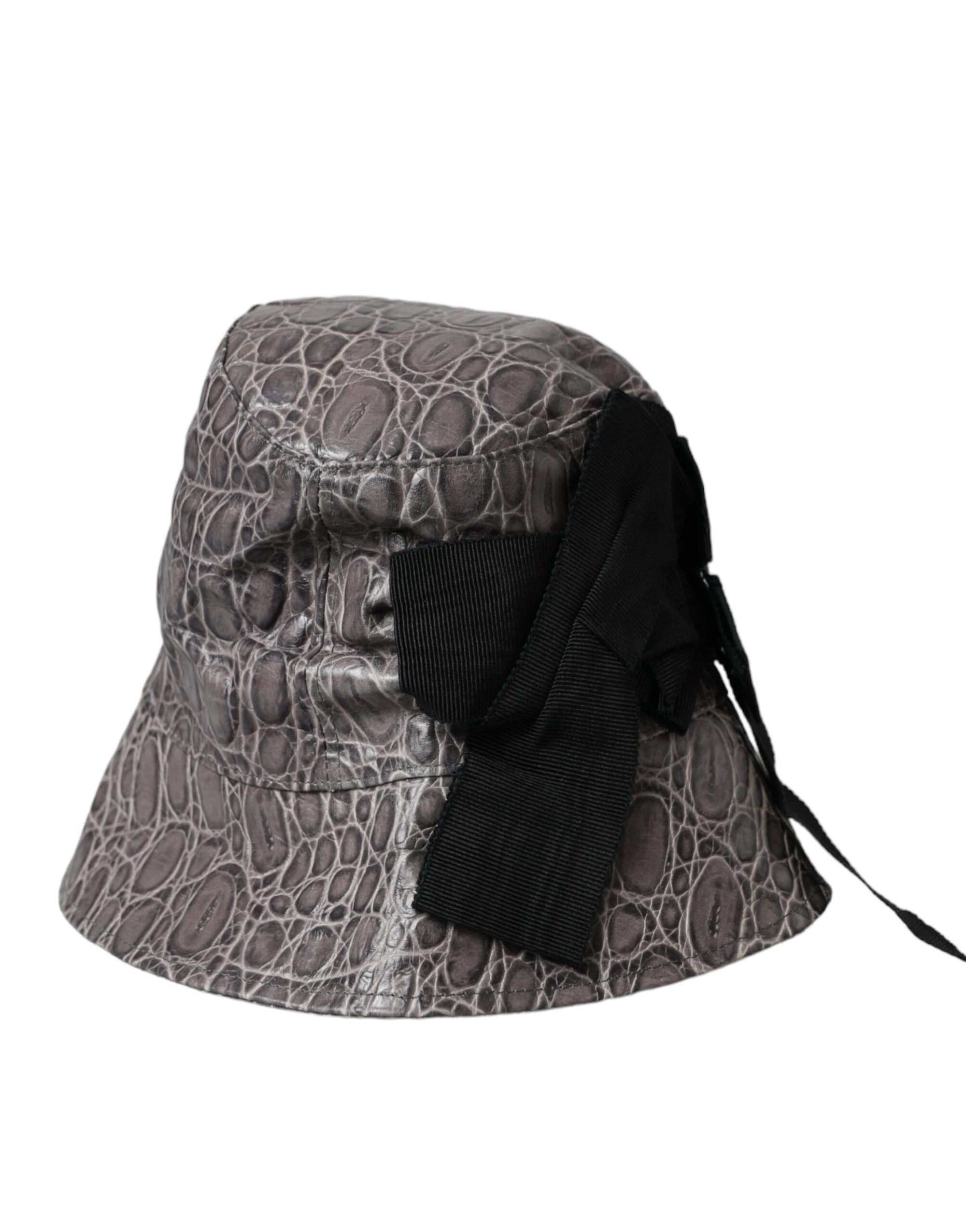 Dolce & Gabbana Black Gray Patterned Leather Bucket Hat - Maison Luxe