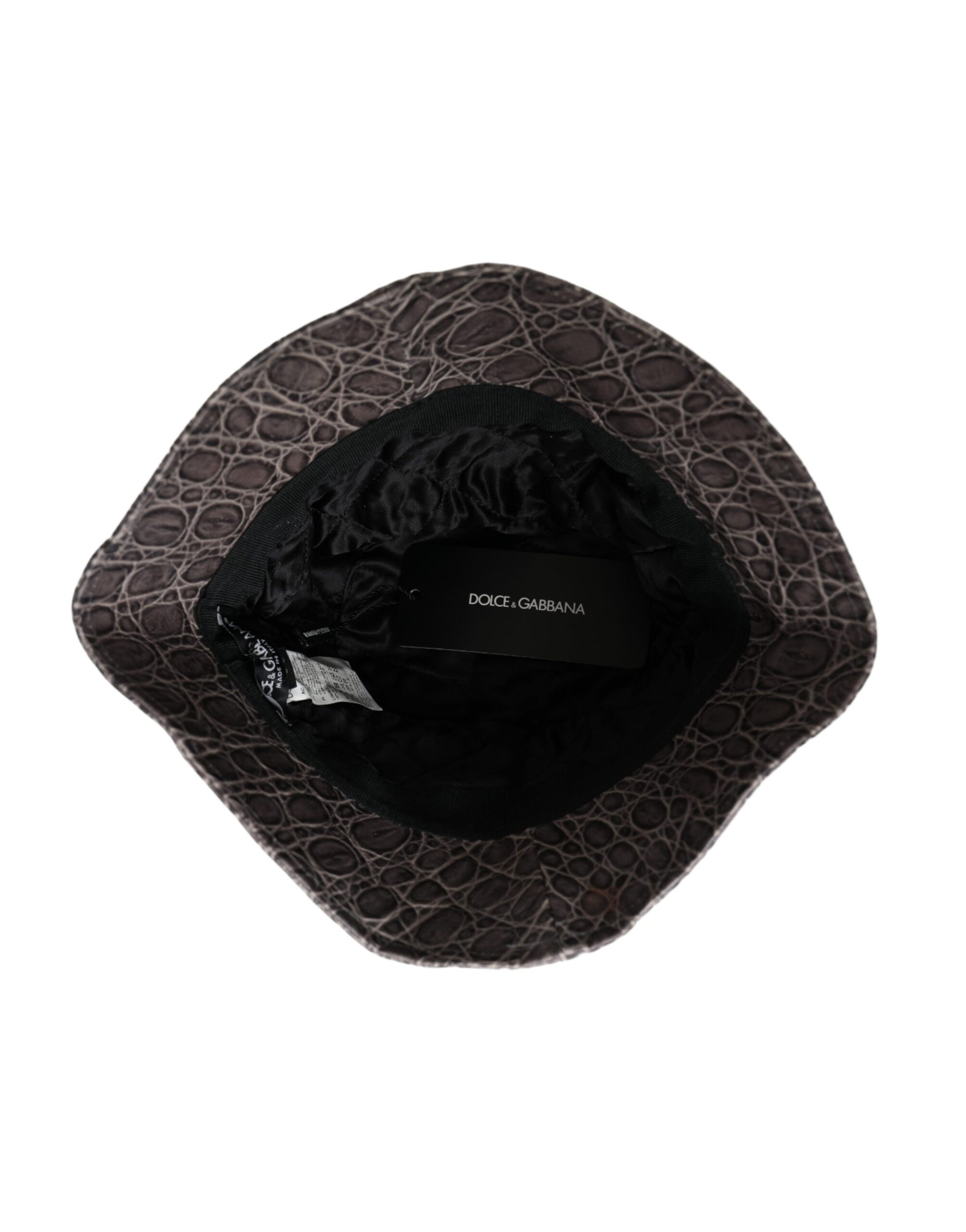 Dolce & Gabbana Black Gray Patterned Leather Bucket Hat - Maison Luxe