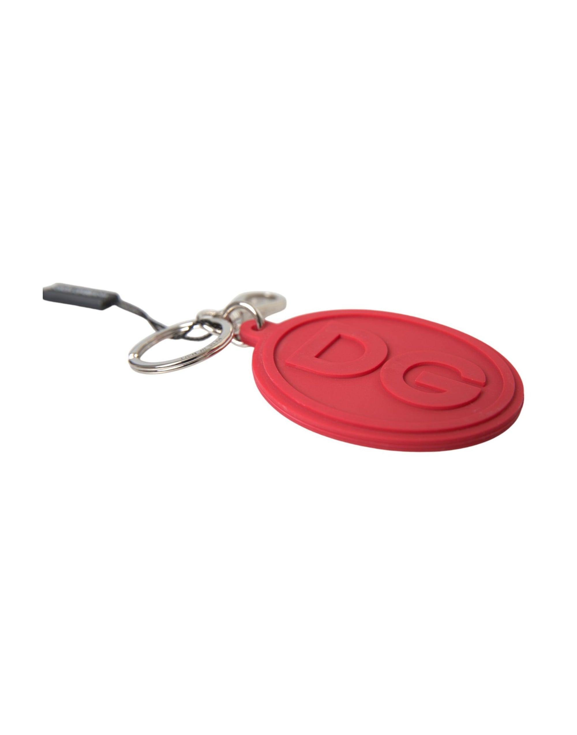 Dolce & Gabbana Red Rubber DG Logo Silver Brass Metal Keyring Keychain - Maison Luxe