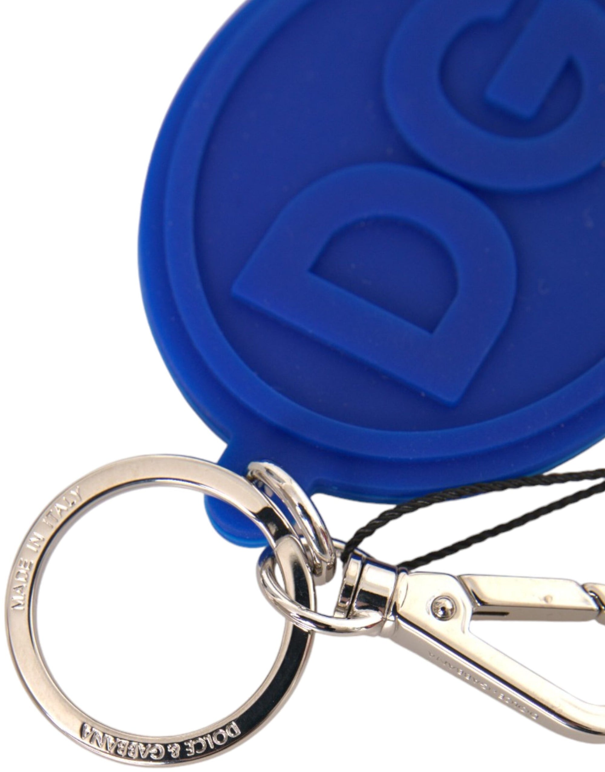 Dolce & Gabbana Blue Rubber DG Logo Silver Brass Metal Keyring Keychain - Maison Luxe