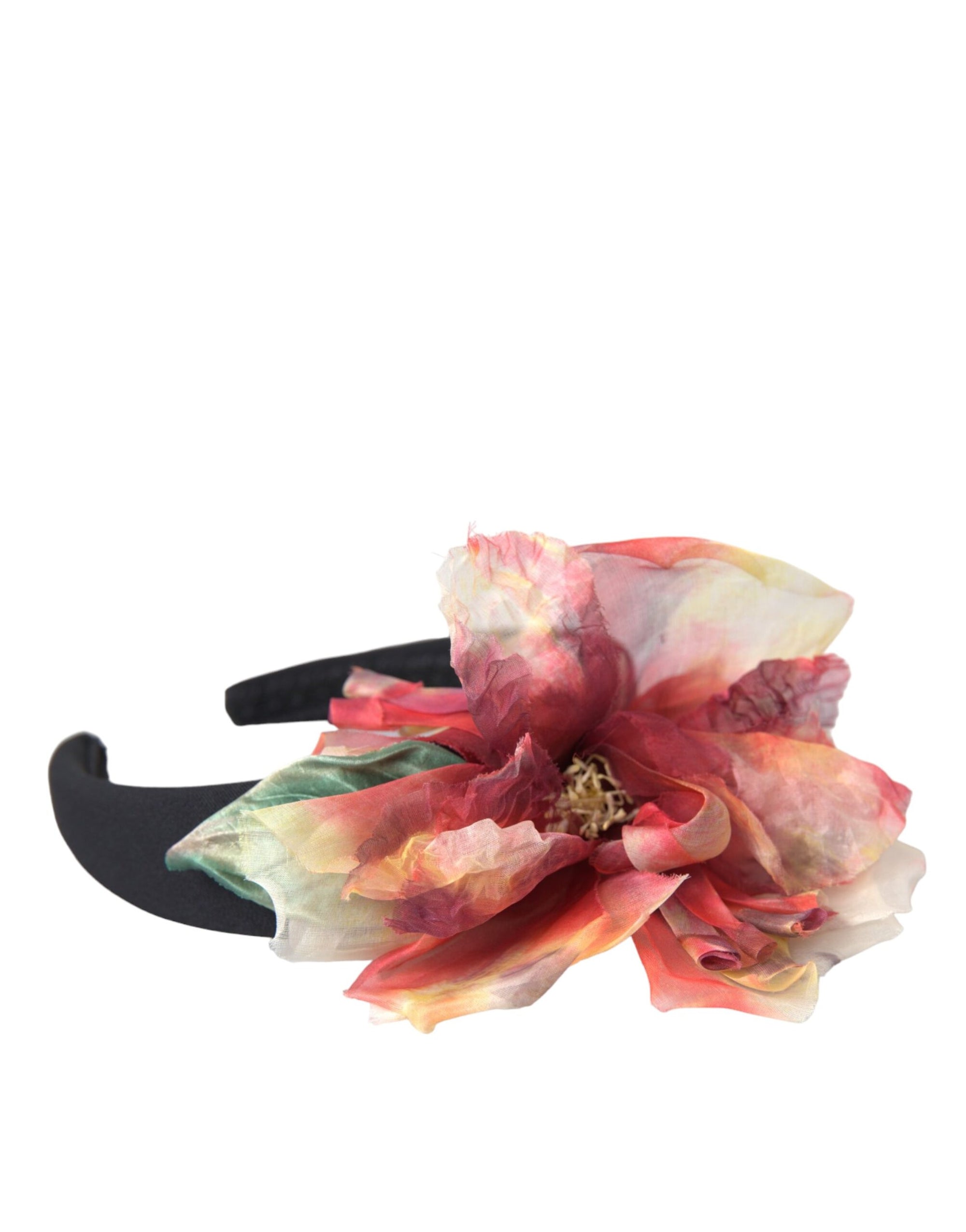 Dolce & Gabbana Rose Pink Silk Floral Black Tiara Women Hairband Diadem - Maison Luxe