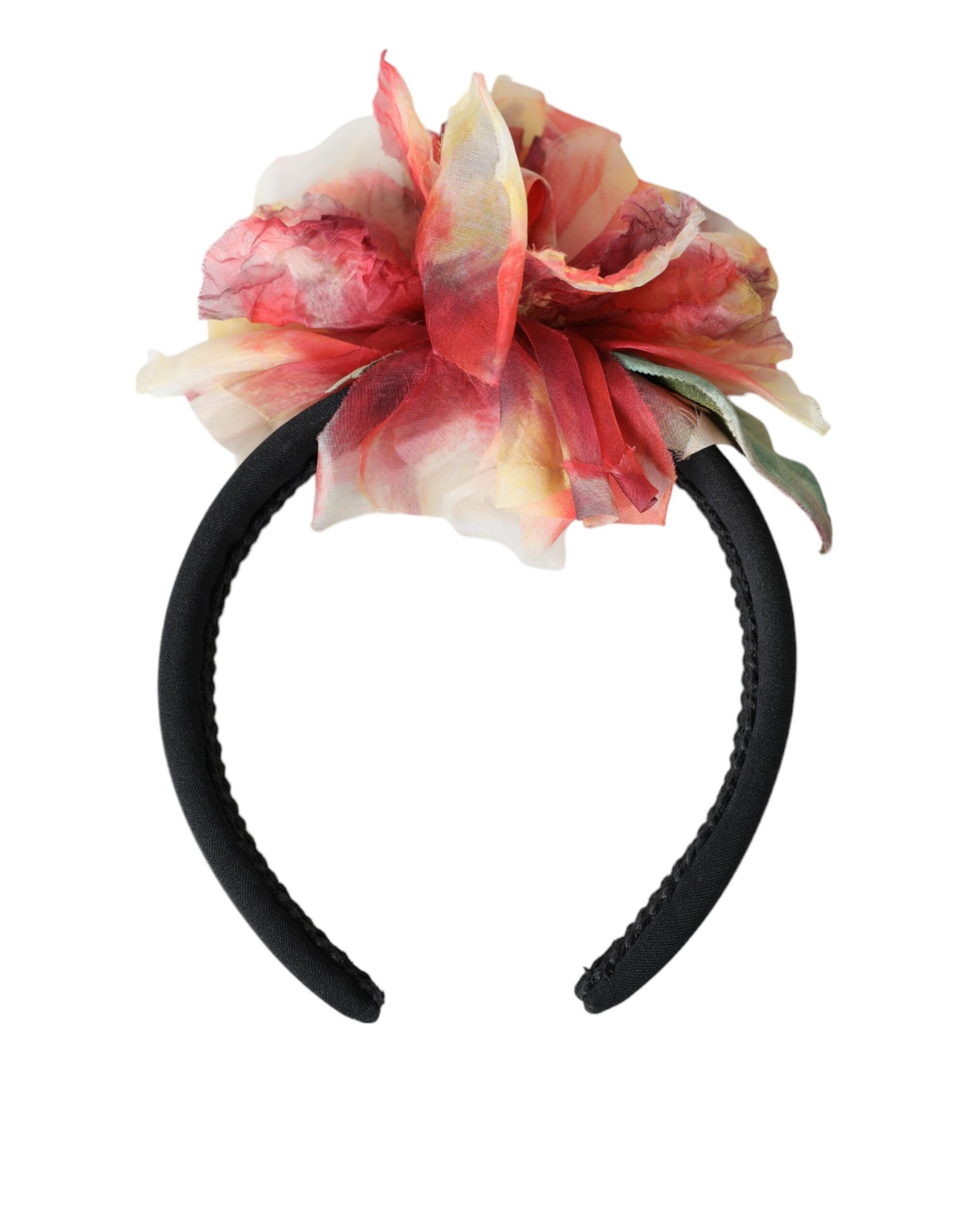 Dolce & Gabbana Rose Pink Silk Floral Black Tiara Women Hairband Diadem - Maison Luxe