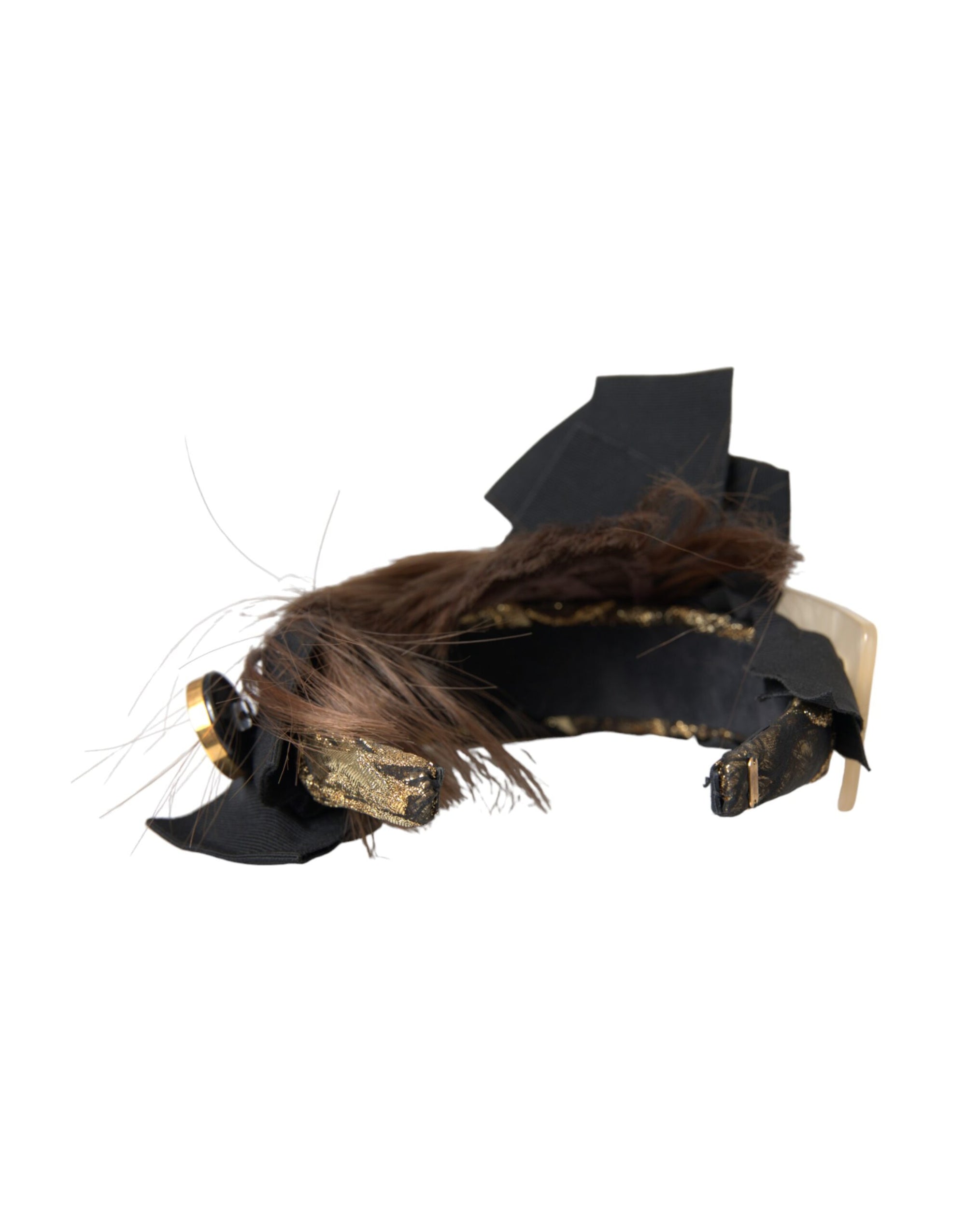 Dolce & Gabbana Black Crystal Button Brown Hair Women Headband Diadem - Maison Luxe