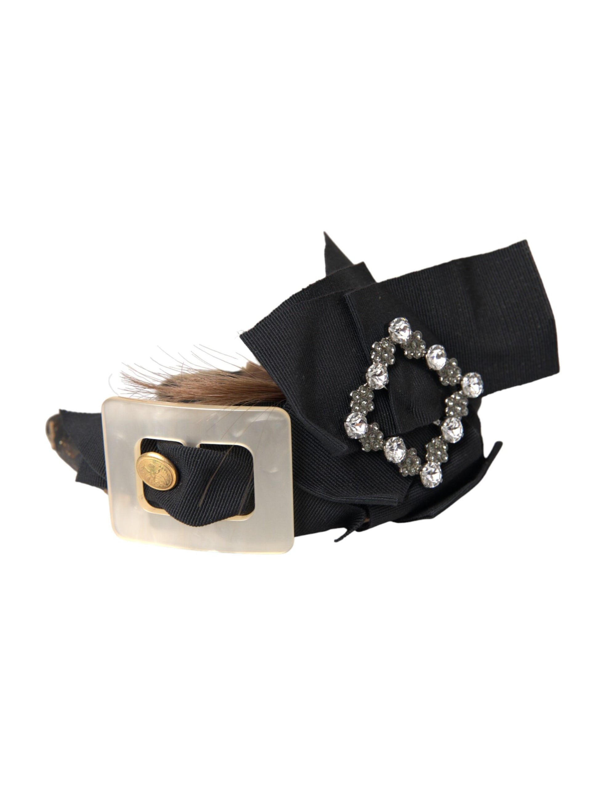 Dolce & Gabbana Black Crystal Button Brown Hair Women Headband Diadem - Maison Luxe