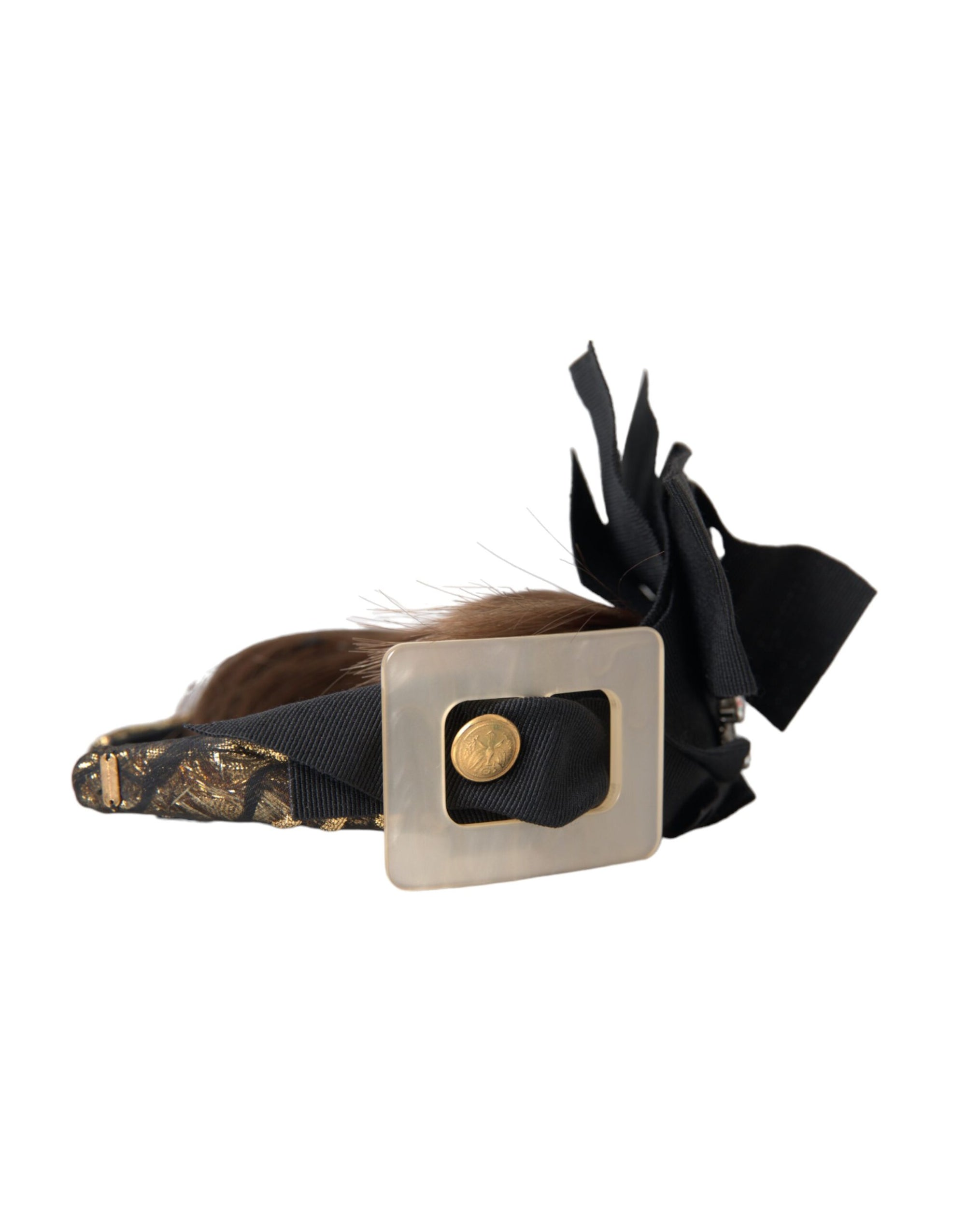 Dolce & Gabbana Black Crystal Button Brown Hair Women Headband Diadem - Maison Luxe