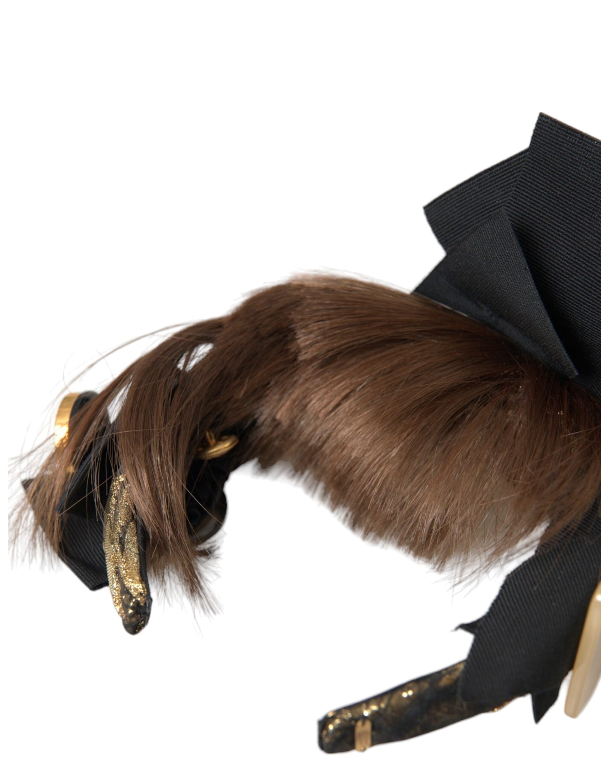 Dolce & Gabbana Black Crystal Button Brown Hair Women Headband Diadem - Maison Luxe