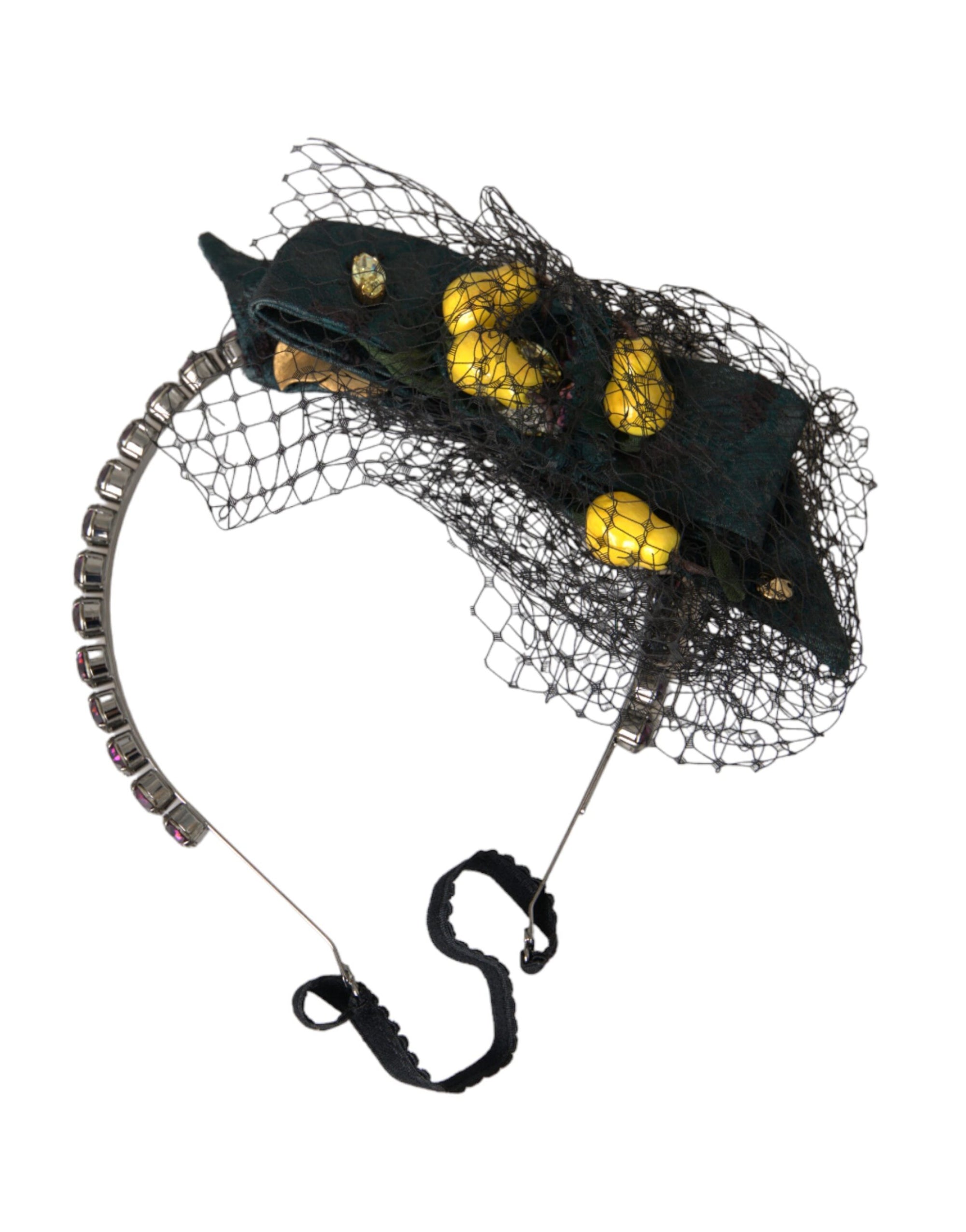 Dolce & Gabbana Black Lemons Sicily Purple Crystal Net Headband Diadem - Maison Luxe