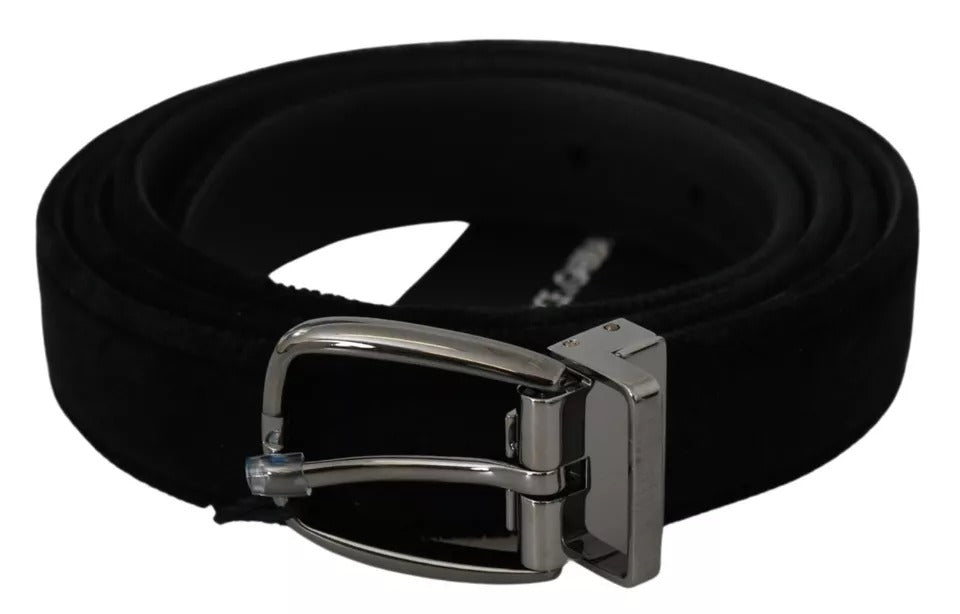 Dolce & Gabbana Black Velvet Silver Tone Metal Buckle Men Belt - Maison Luxe