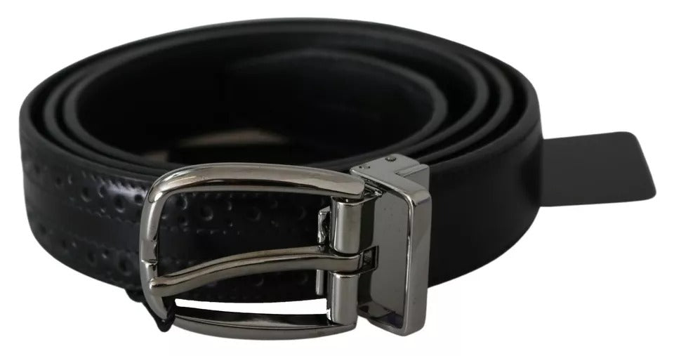Dolce & Gabbana Black Leather Silver Metal Buckle Classic Belt - Maison Luxe