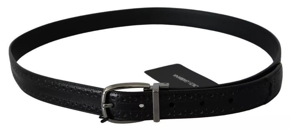 Dolce & Gabbana Black Leather Silver Metal Buckle Classic Belt - Maison Luxe
