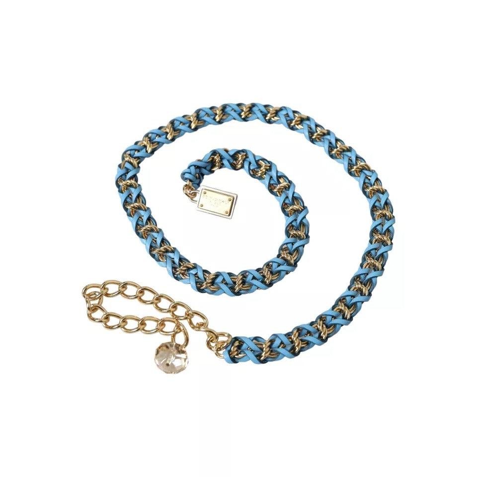 Dolce & Gabbana Blue Braided Gold Brass Chain Waist Belt - Maison Luxe