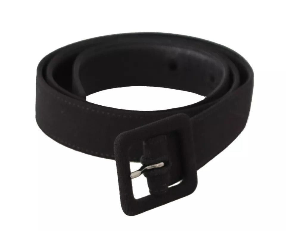 Dolce & Gabbana Black Velvet Leather Logo Waist Buckle Belt - Maison Luxe