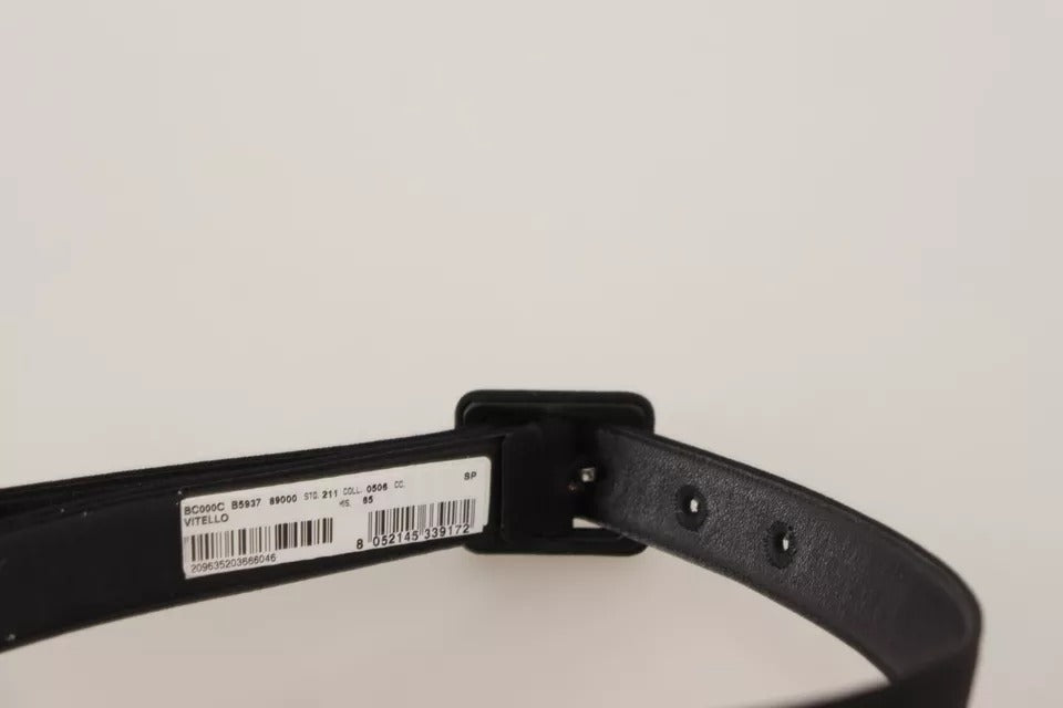 Dolce & Gabbana Black Velvet Leather Logo Waist Buckle Belt - Maison Luxe