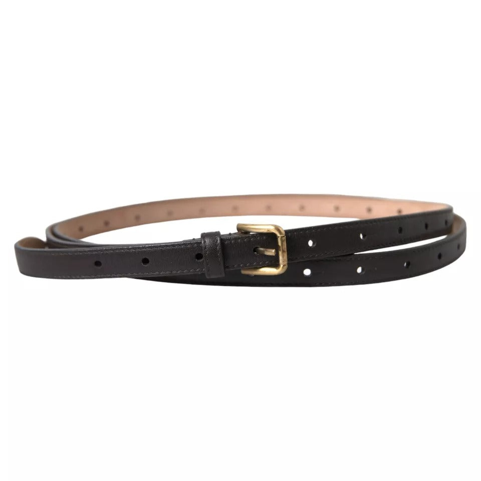 Dolce & Gabbana Dark Brown Leather Gold Metal Buckle Women Belt - Maison Luxe