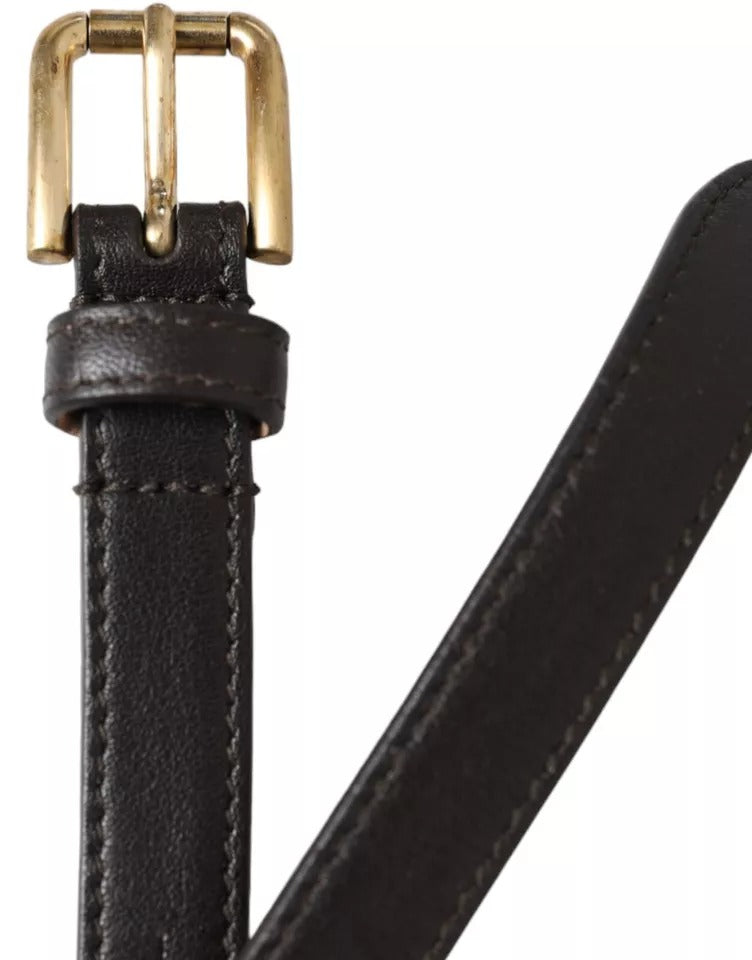 Dolce & Gabbana Dark Brown Leather Gold Metal Buckle Women Belt - Maison Luxe