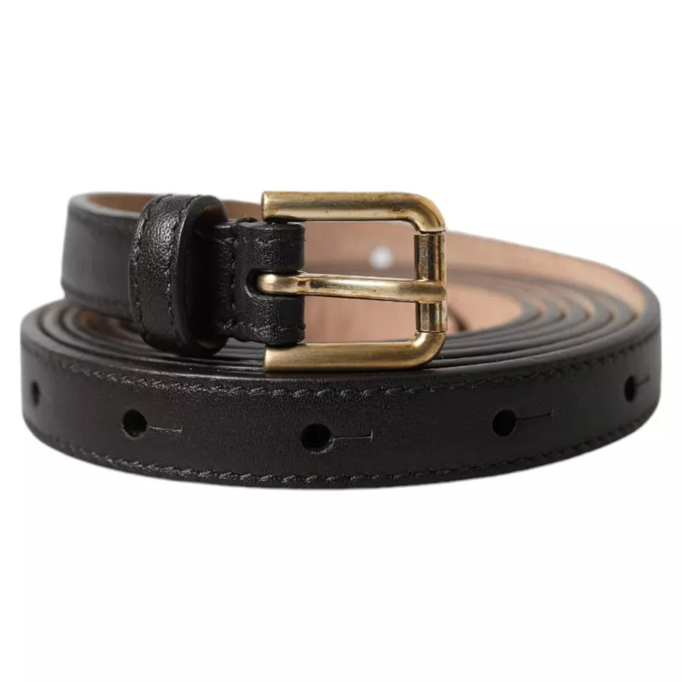 Dolce & Gabbana Dark Brown Leather Gold Metal Buckle Women Belt - Maison Luxe