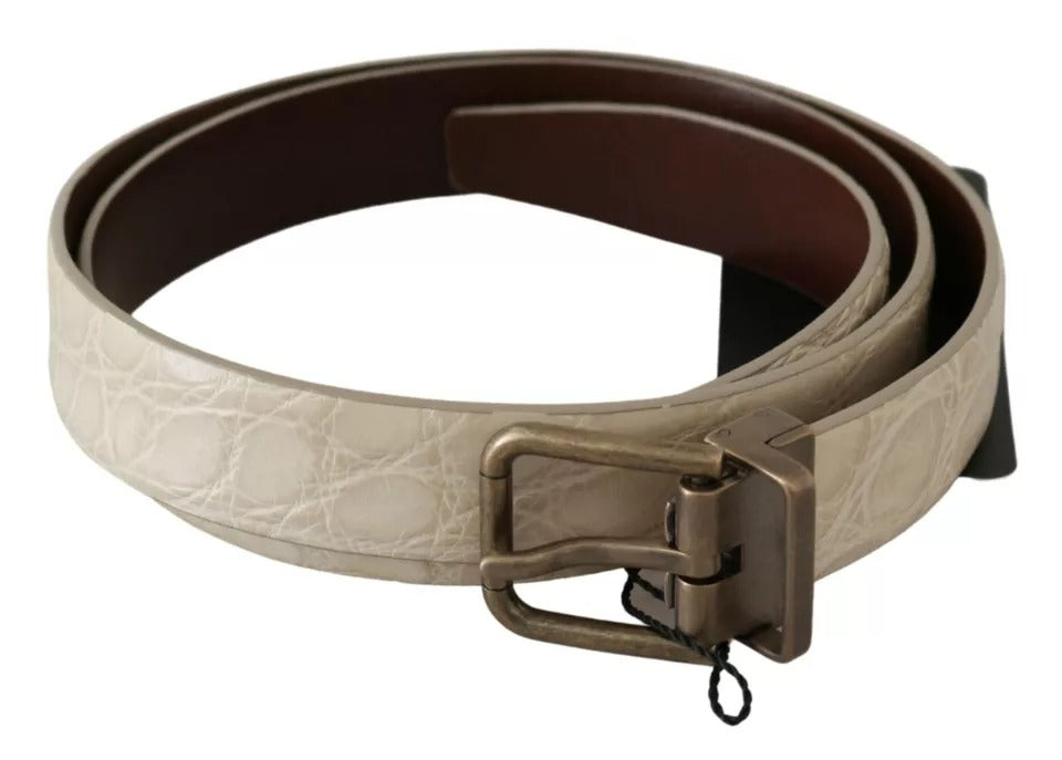 Dolce & Gabbana Cream Beige Gold Buckle Waist Leather Belt - Maison Luxe