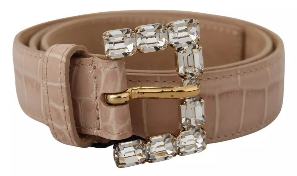 Dolce & Gabbana Beige Leather Crystal Buckle Women Belt - Maison Luxe