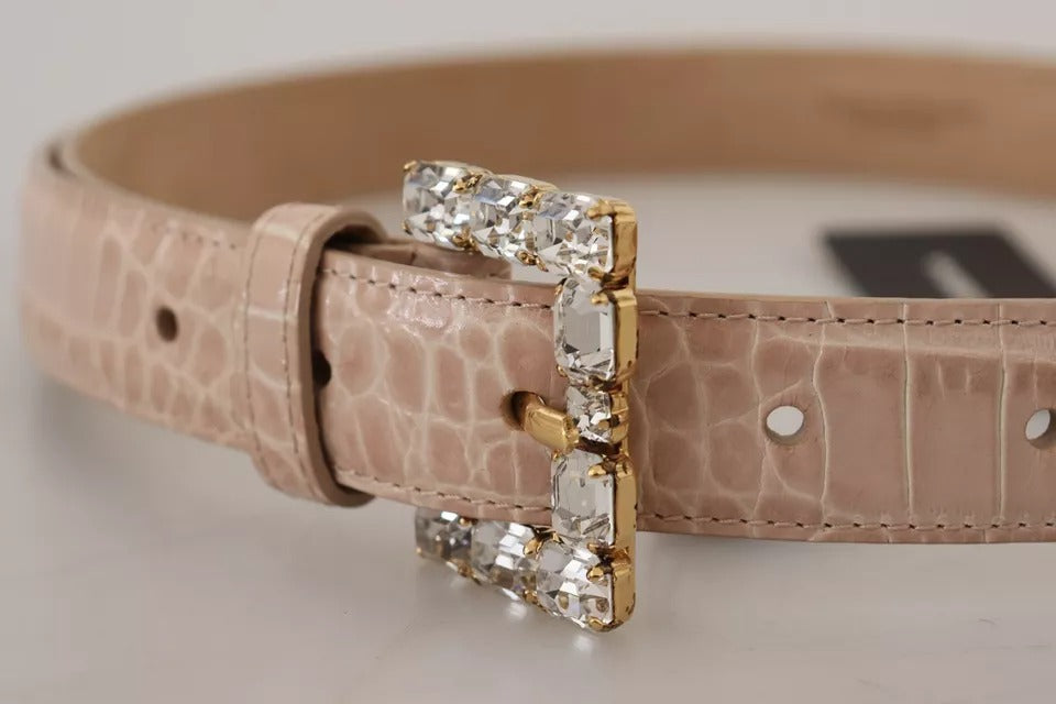 Dolce & Gabbana Beige Leather Crystal Buckle Women Belt - Maison Luxe
