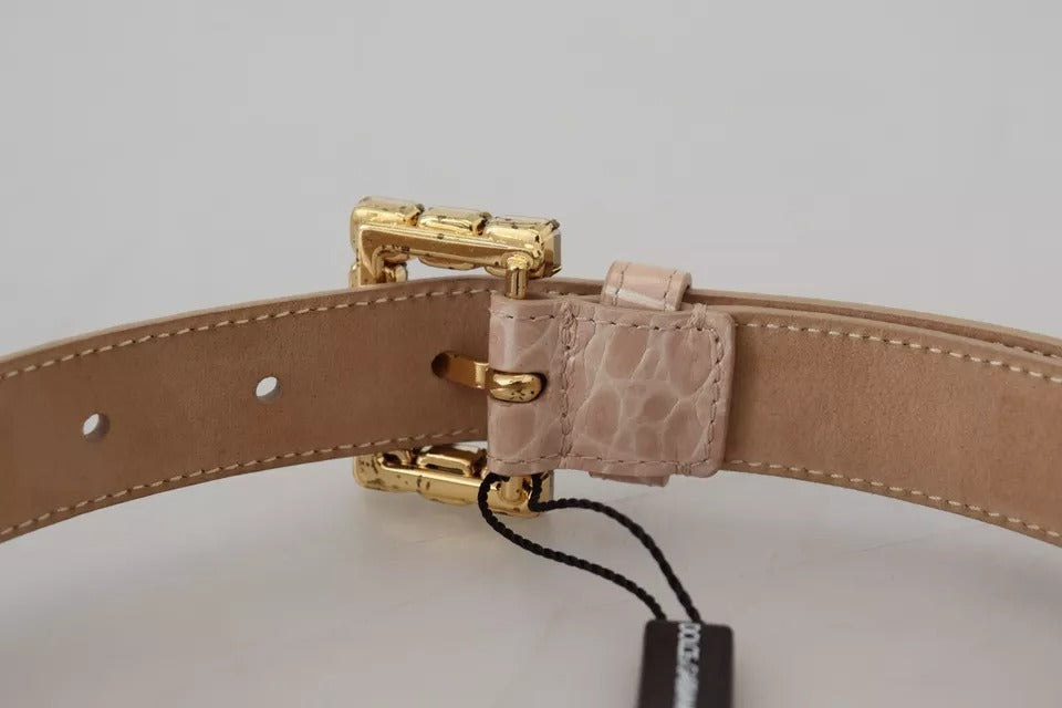 Dolce & Gabbana Beige Leather Crystal Buckle Women Belt - Maison Luxe