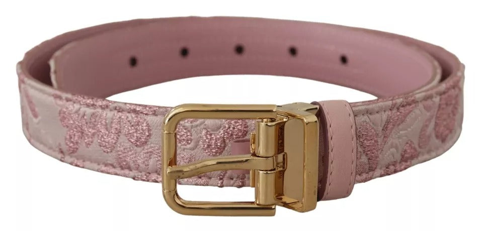 Dolce & Gabbana Pink Jaquard Embroidered Gold Tone Metal Buckle Belt - Maison Luxe