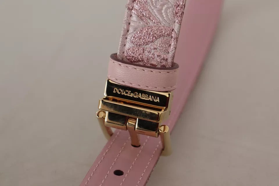 Dolce & Gabbana Pink Jaquard Embroidered Gold Tone Metal Buckle Belt - Maison Luxe