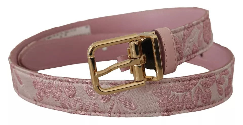 Dolce & Gabbana Pink Jaquard Embroidered Gold Tone Metal Buckle Belt - Maison Luxe