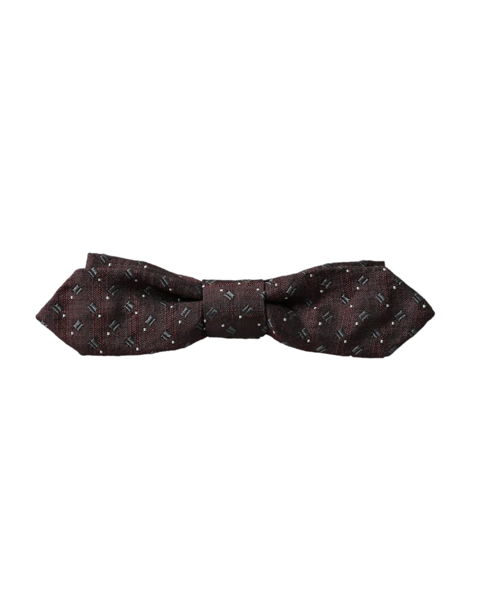 Dolce & Gabbana Maroon Silk Patterned Adjustable Neck Papillon Bow Tie - Maison Luxe