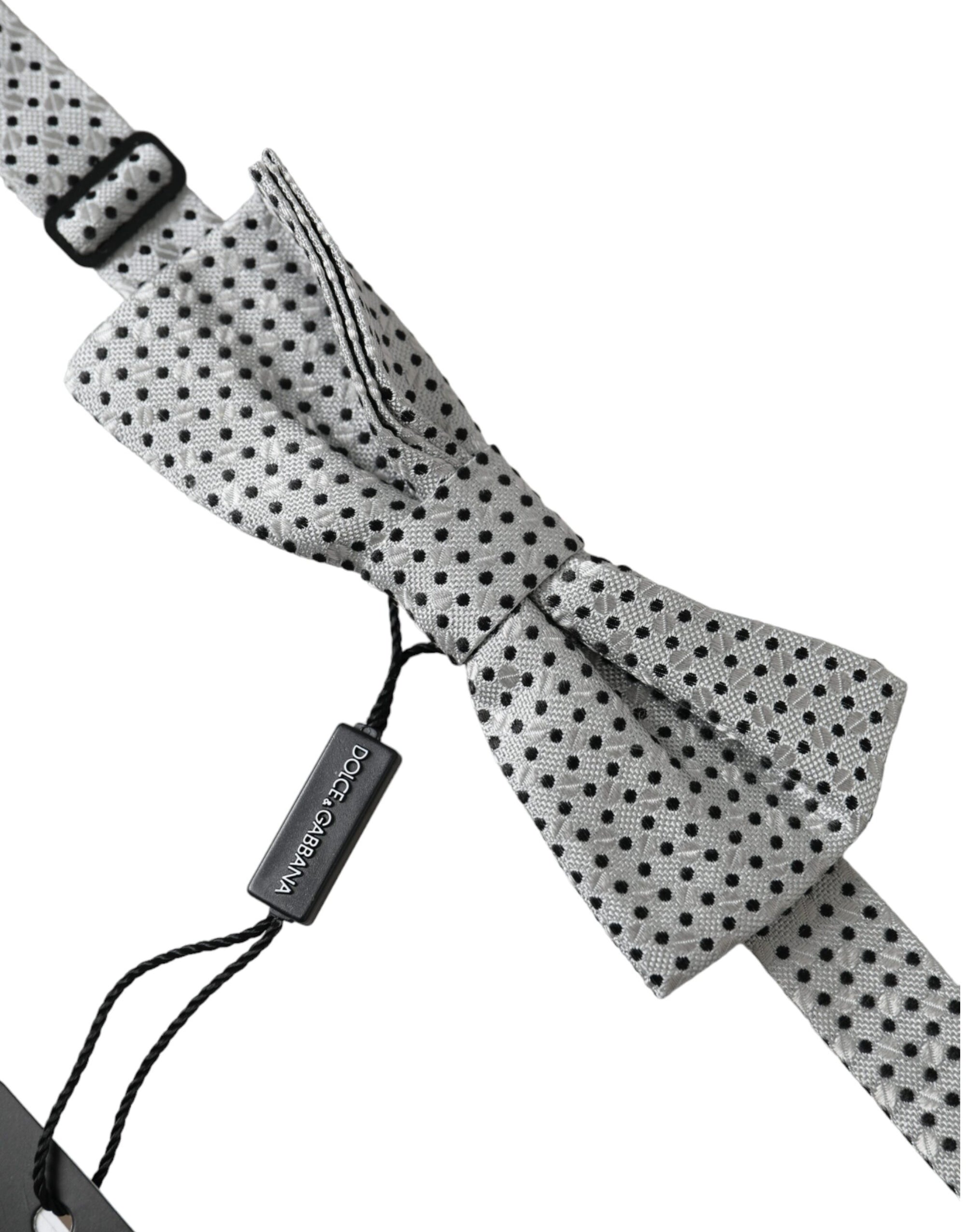 Dolce & Gabbana Gray Silk Polka Dot Adjustable Neck Men Papillon Bow Tie - Maison Luxe
