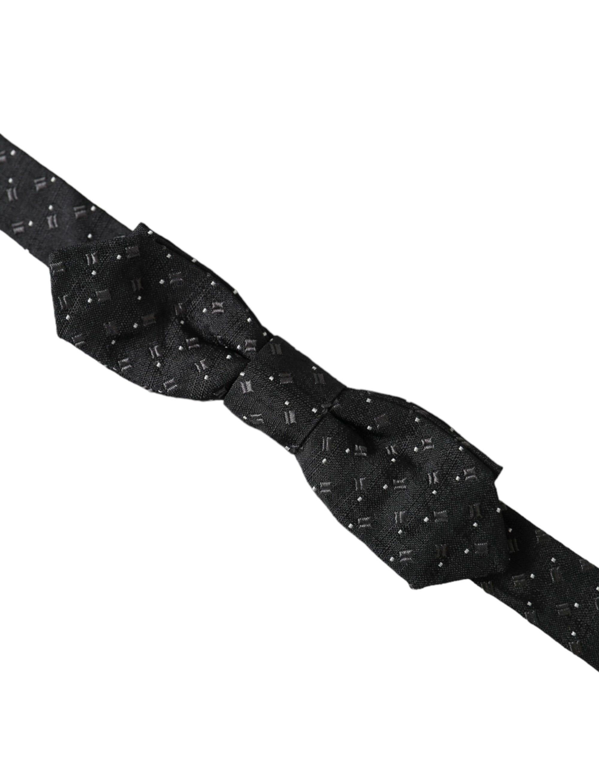 Dolce & Gabbana Black Silk Patterned Adjustable Neck Men Papillon Bow Tie - Maison Luxe