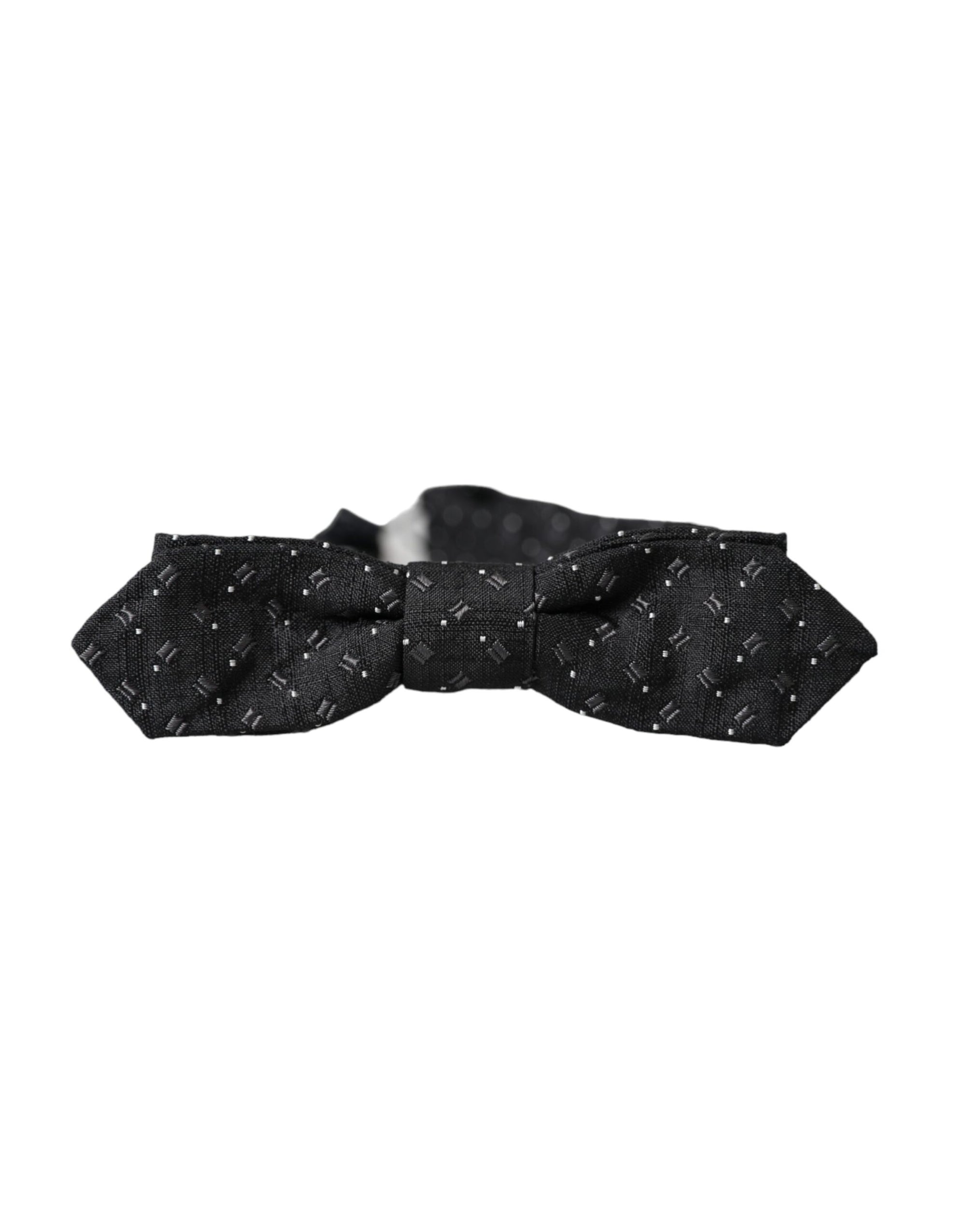 Dolce & Gabbana Black Silk Patterned Adjustable Neck Men Papillon Bow Tie - Maison Luxe