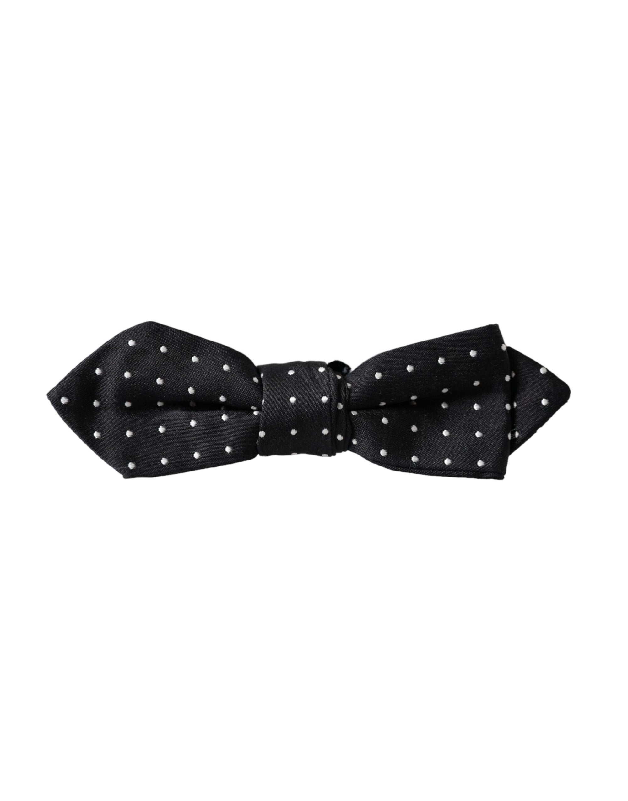 Dolce & Gabbana Black Silk Polka Dot Adjustable Neck Men Papillon Bow Tie - Maison Luxe