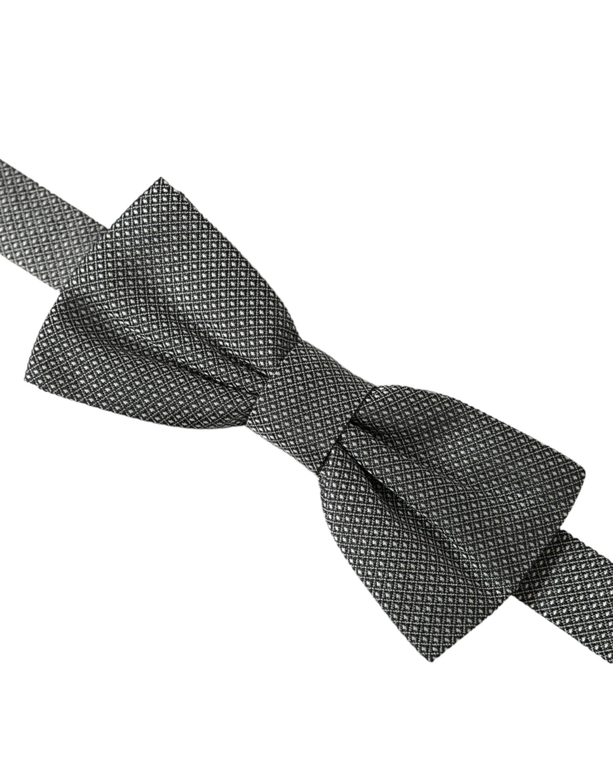 Dolce & Gabbana Gray Silk Patterned Adjustable Neck Men Papillon Bow Tie - Maison Luxe