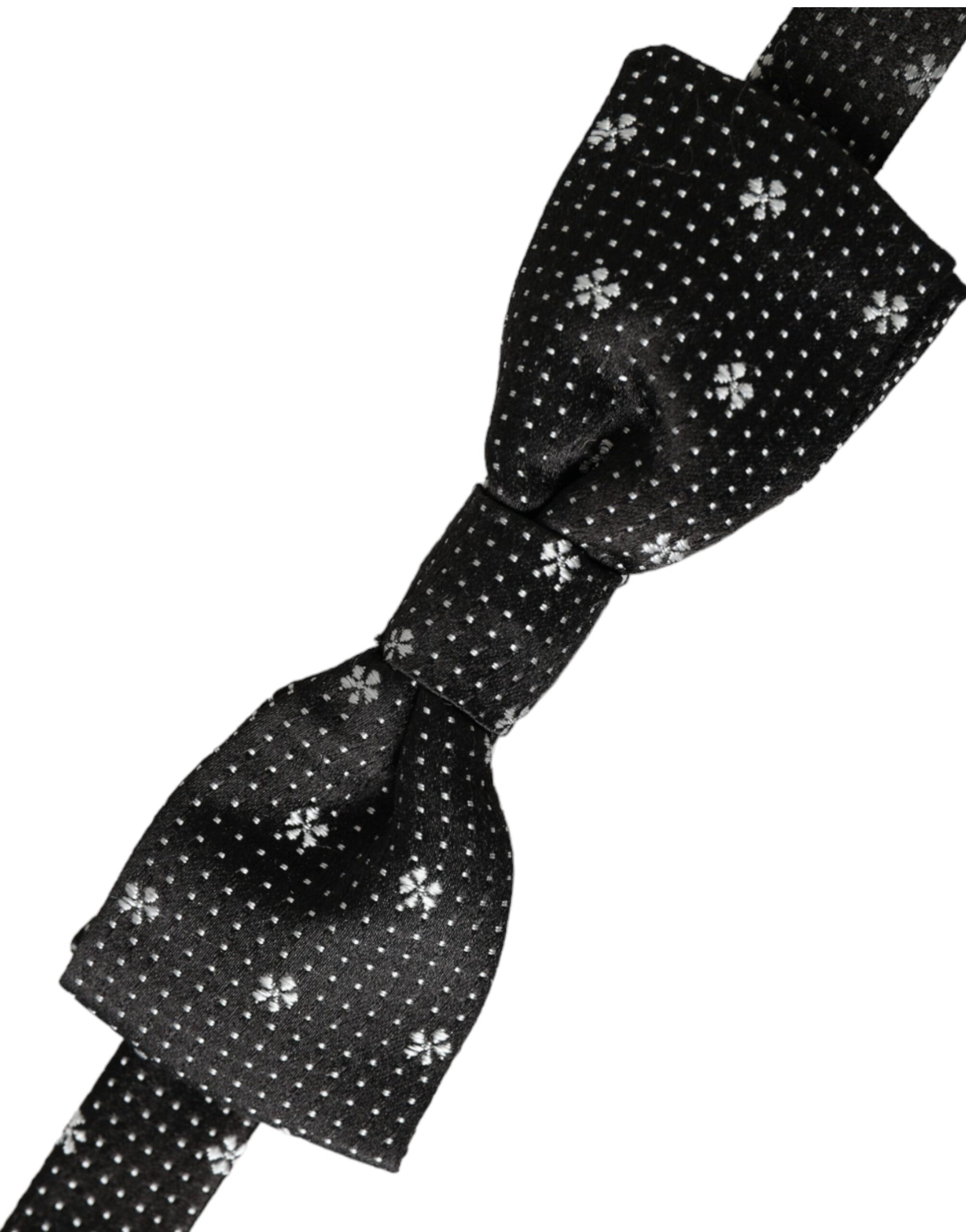 Dolce & Gabbana Black Silk Floral Adjustable Neck Men Papillon Bow Tie - Maison Luxe