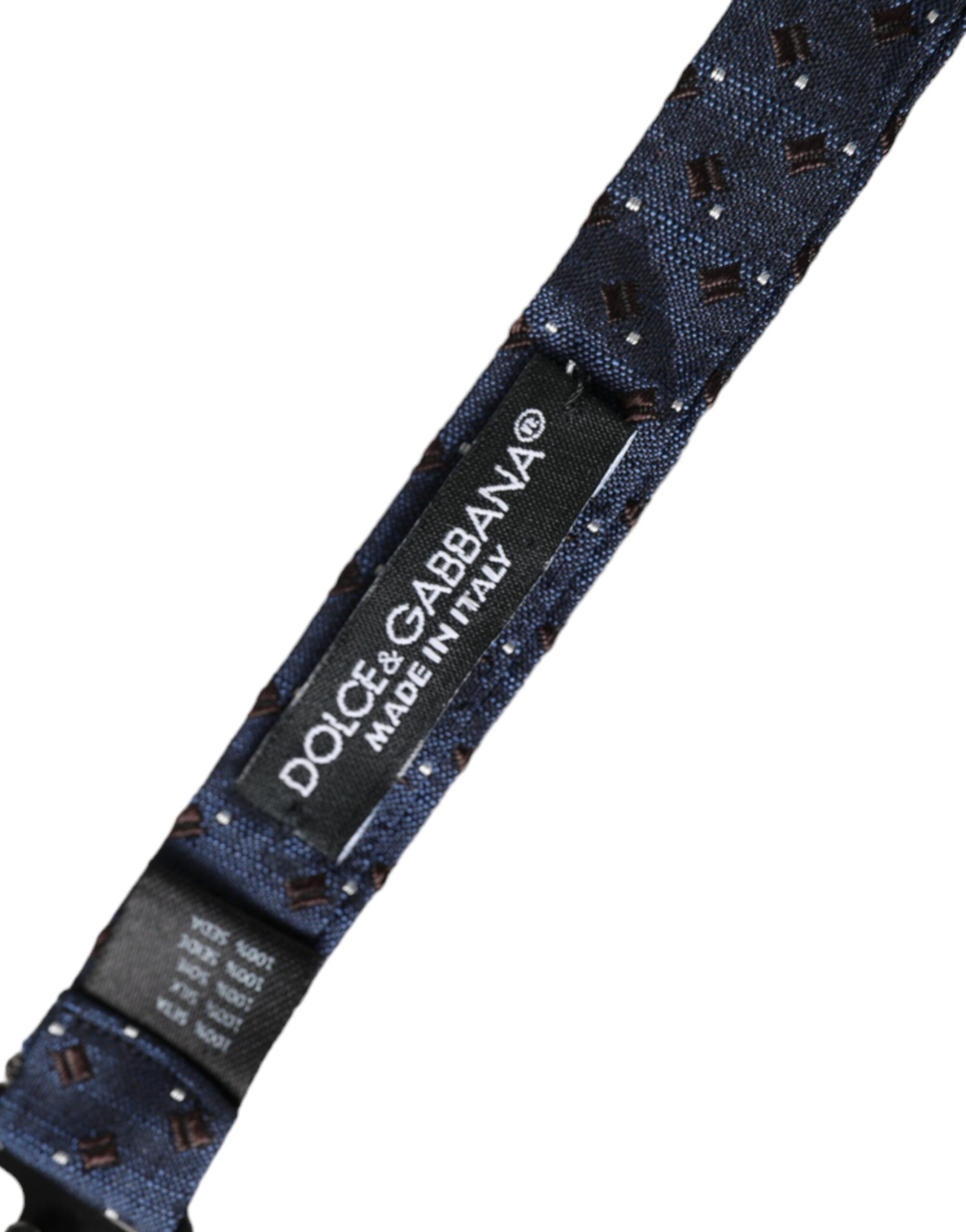 Dolce & Gabbana Navy Blue Silk Patterned Adjustable Men Papillon Bow Tie - Maison Luxe