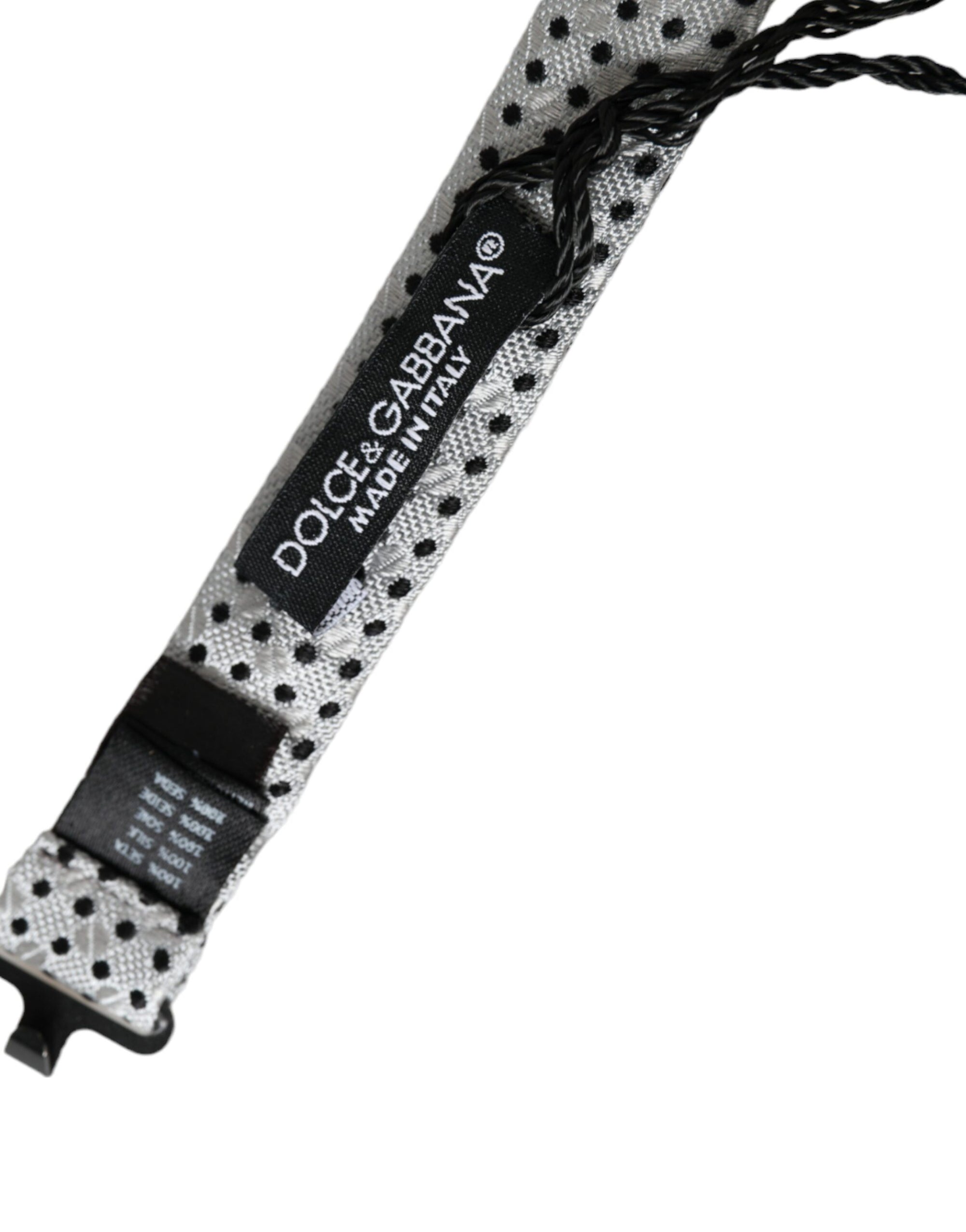 Dolce & Gabbana Gray Silk Polka Dot Adjustable Neck Men Papillon Bow Tie - Maison Luxe