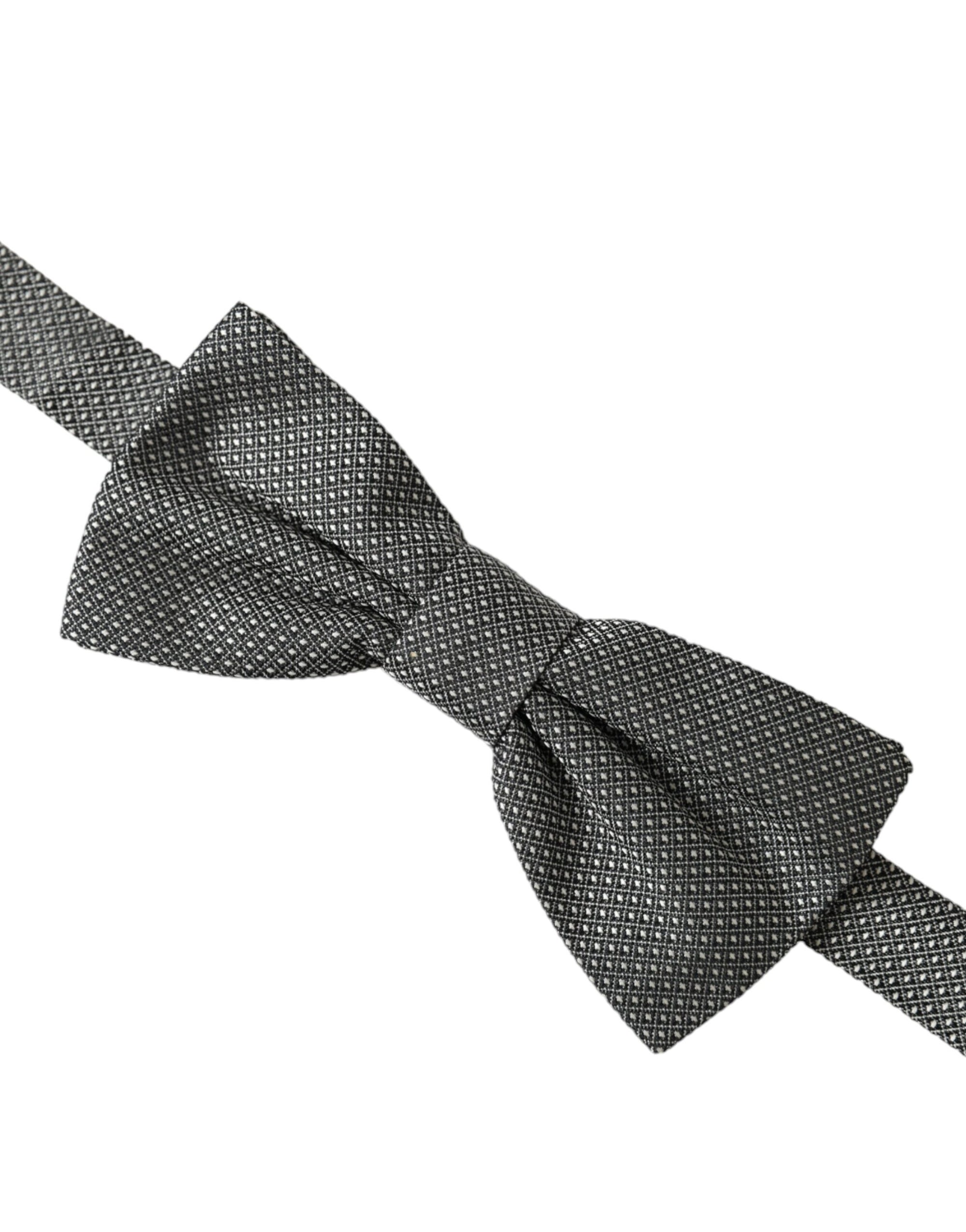 Dolce & Gabbana Gray Silk Patterned Adjustable Neck Men Bow Tie - Maison Luxe
