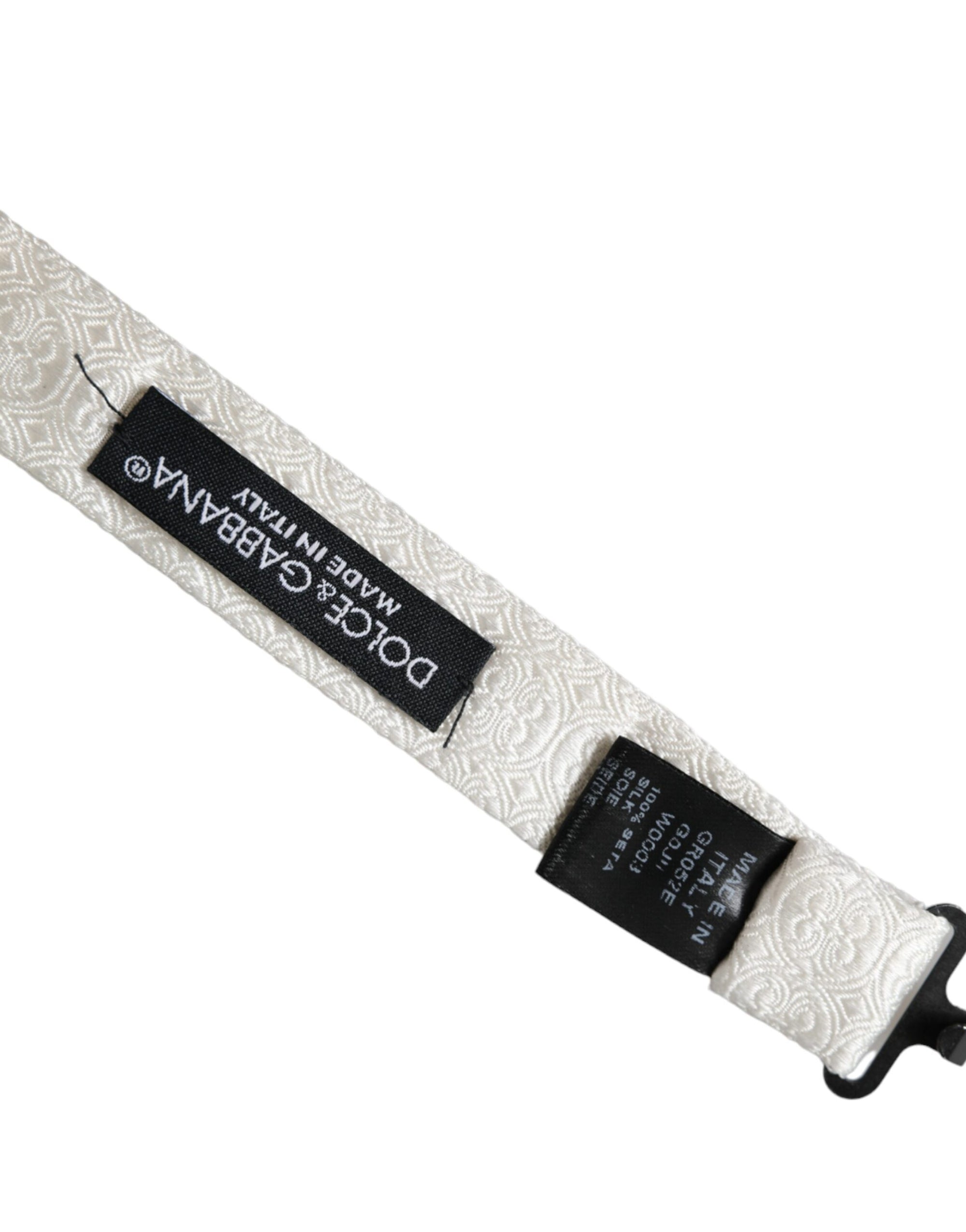 Dolce & Gabbana White Silk Patterned Adjustable Neck Men Papillon Bow Tie - Maison Luxe