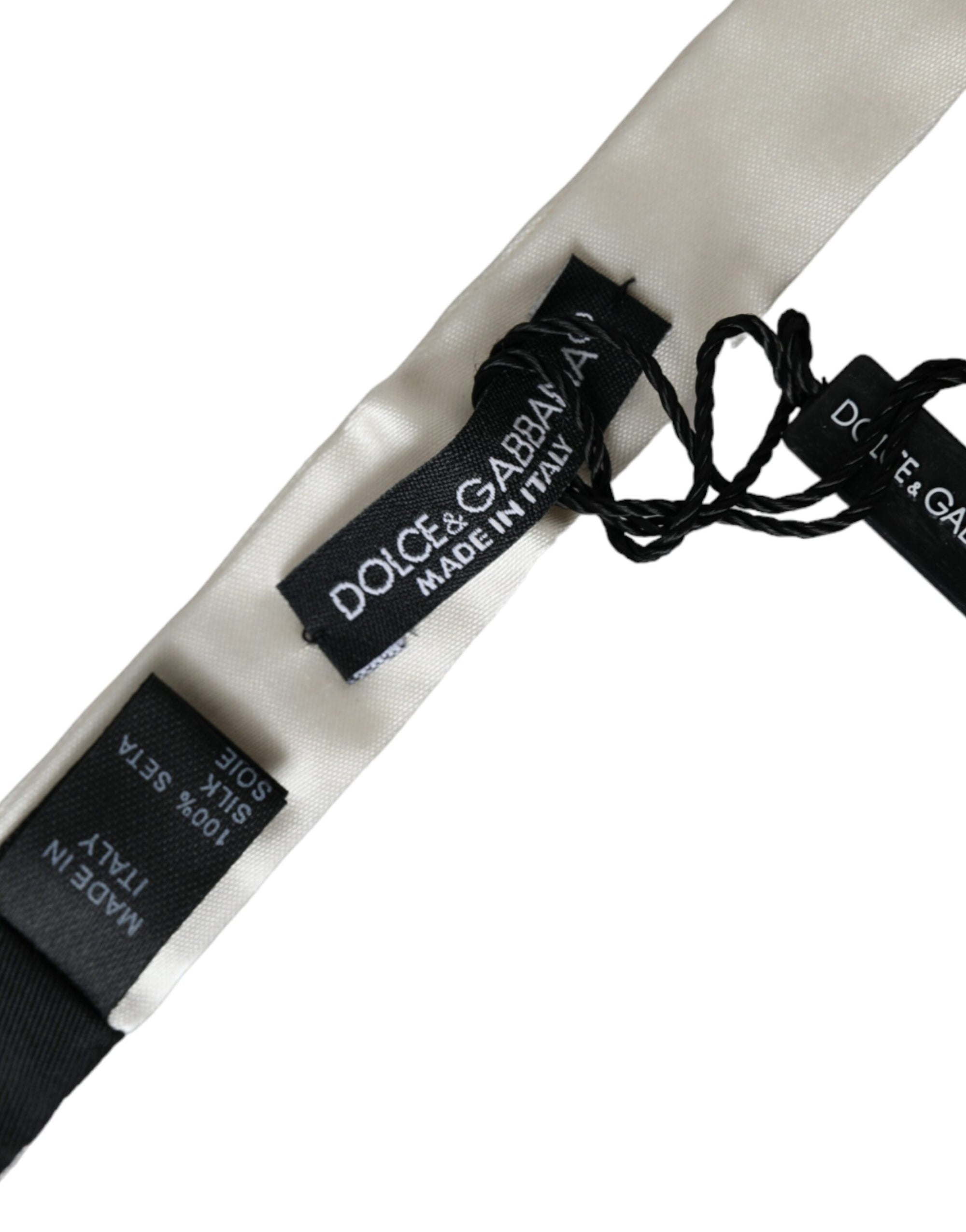 Dolce & Gabbana White Silk Slim Skinny Necktie Men Bow Tie - Maison Luxe