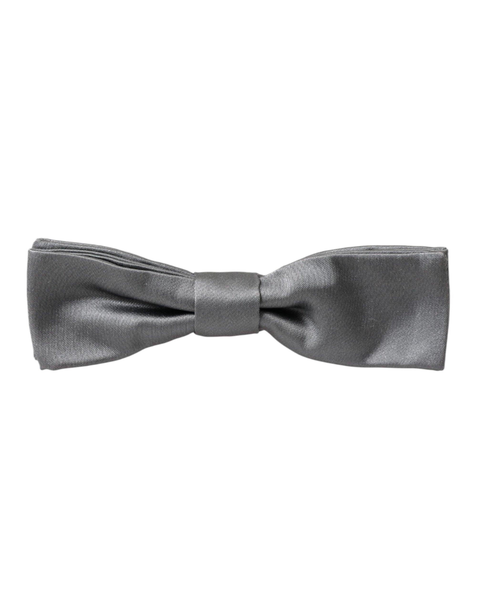 Dolce & Gabbana Gray Satin Silk Adjustable Neck Men Papillon Bow Tie - Maison Luxe