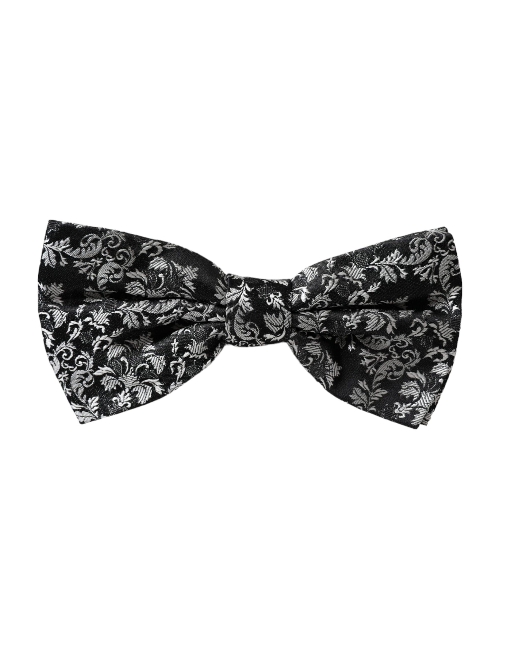 Dolce & Gabbana Black Floral Silk Adjustable Neck Men Bow Tie - Maison Luxe