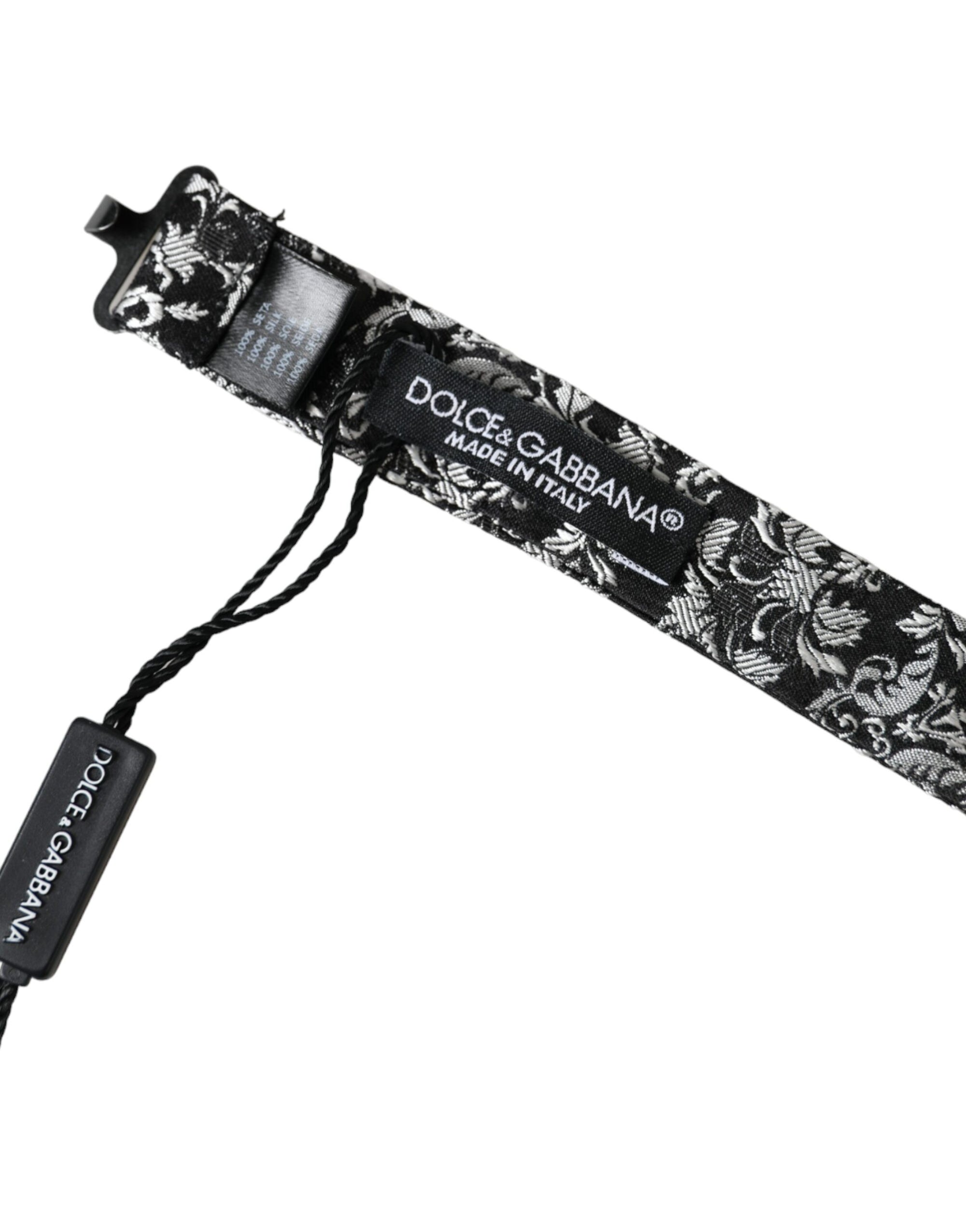 Dolce & Gabbana Black Floral Silk Adjustable Neck Men Bow Tie - Maison Luxe