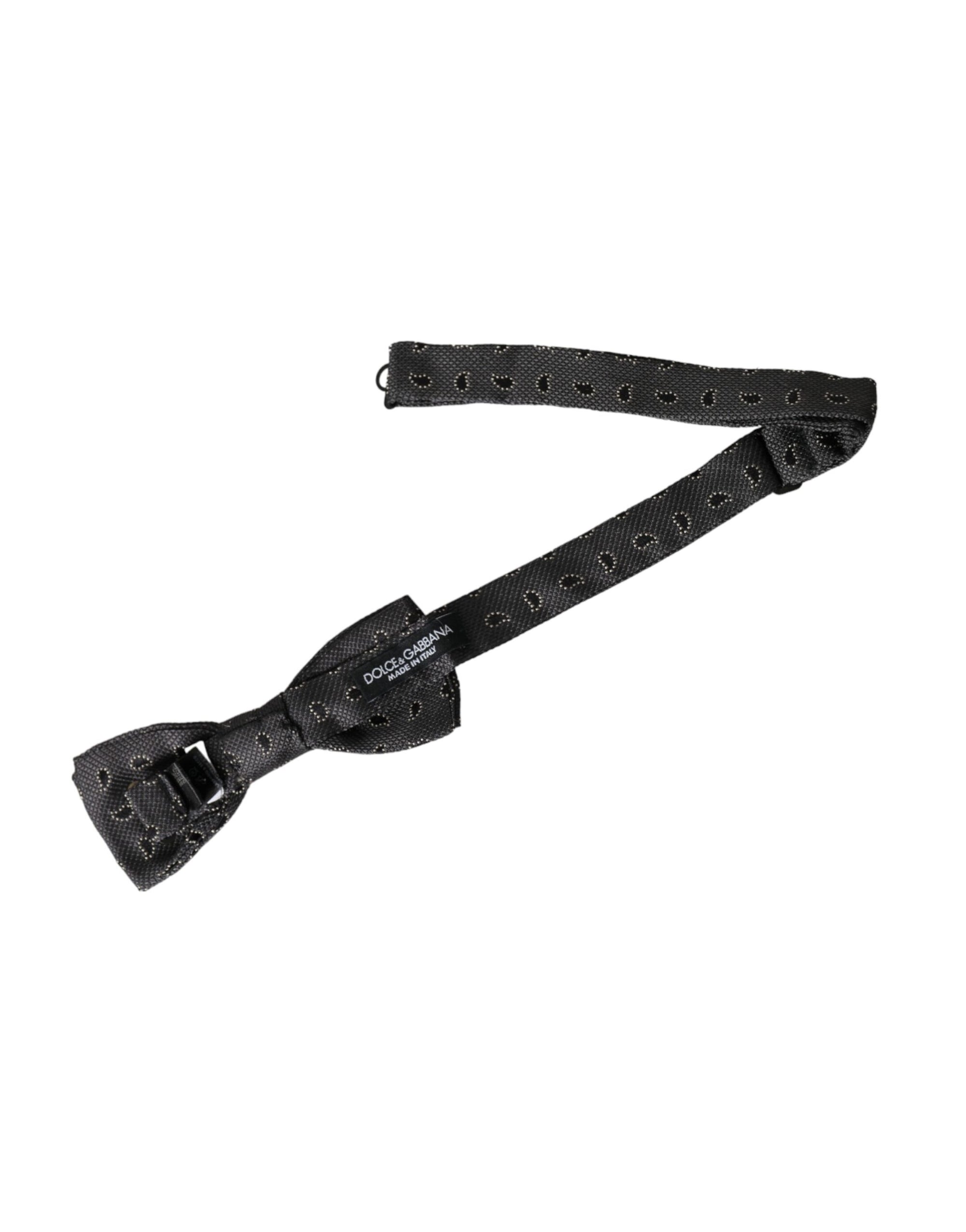 Dolce & Gabbana Black Silk Patterned Adjustable Neck Men Bow Tie - Maison Luxe
